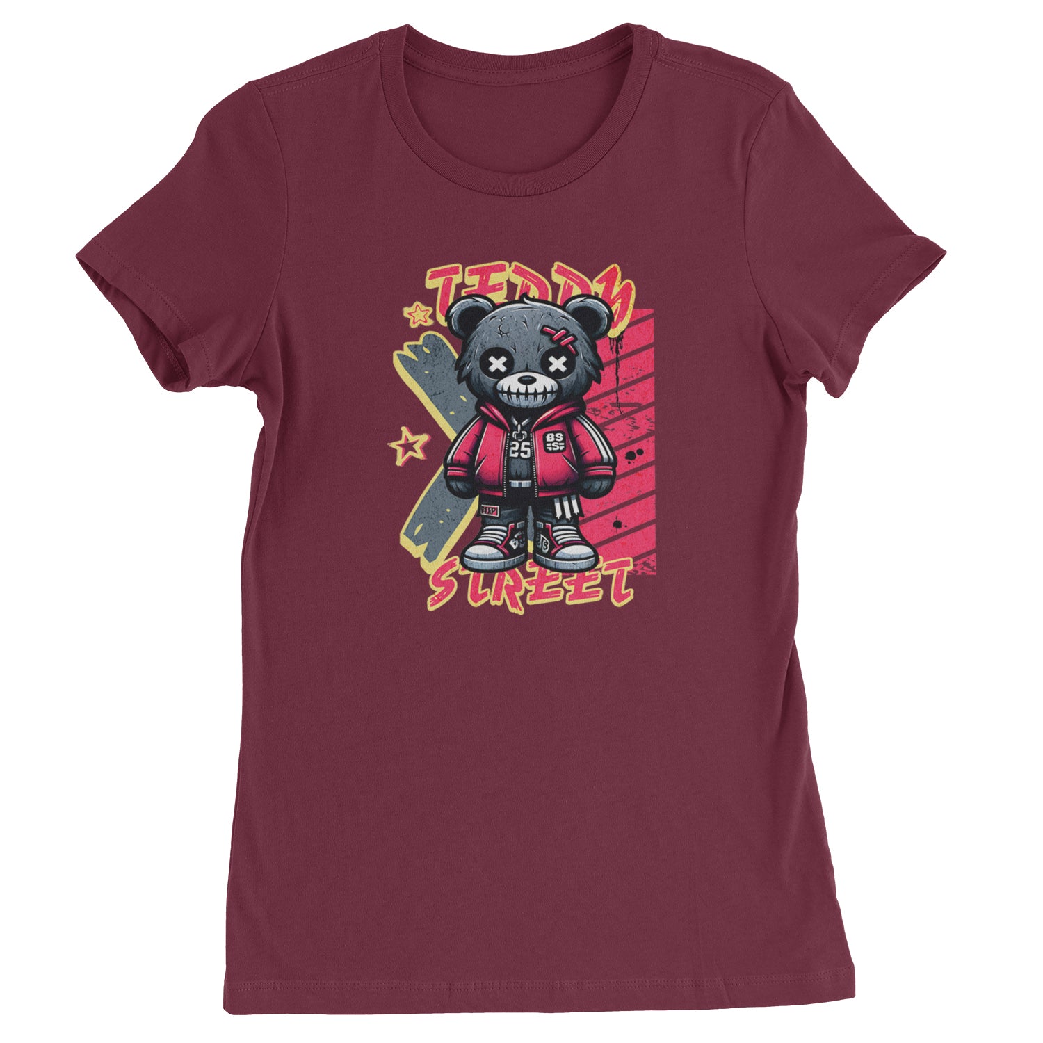 Teddy Attitude Urban Graffiti Bear  Womens T-shirt Maroon