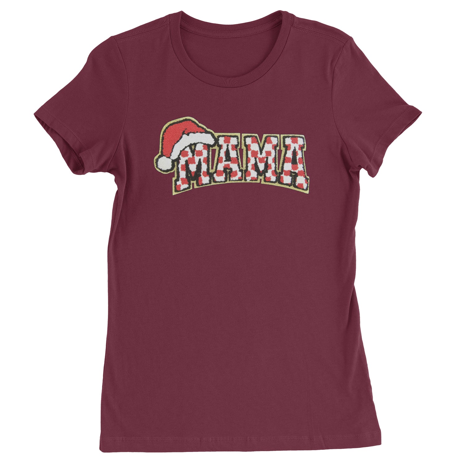 Mama Santa Hat Chenille Patch  Womens T-shirt Maroon