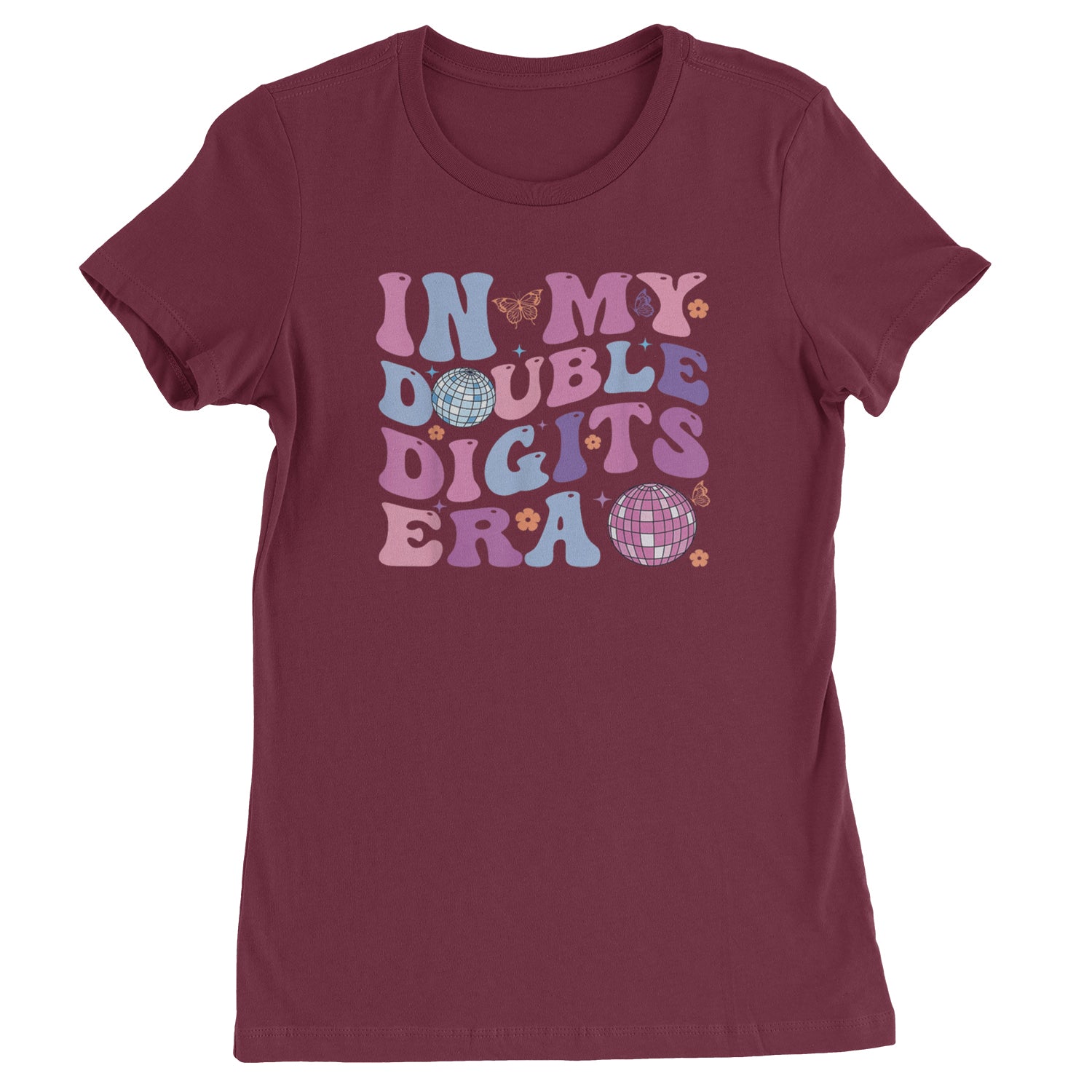 In My Double Digits Era Retro 10 Year Old 10th Birthday Womens T-shirt Maroon