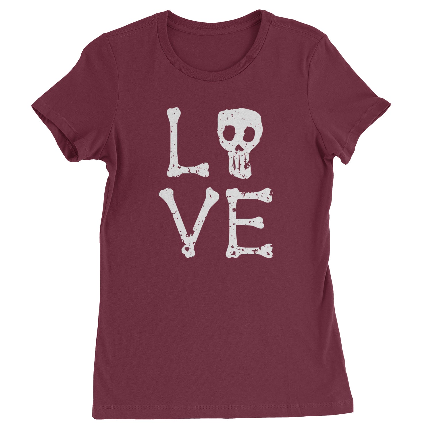 Love Skeleton Bones Womens T-shirt Maroon