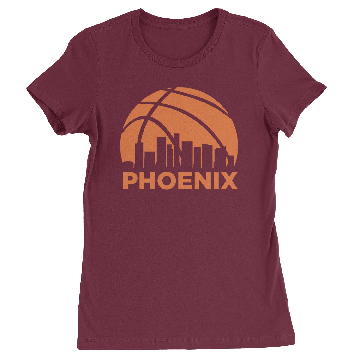 Phoenix Basketball Sunset City Skyline Womens T-shirt Maroon