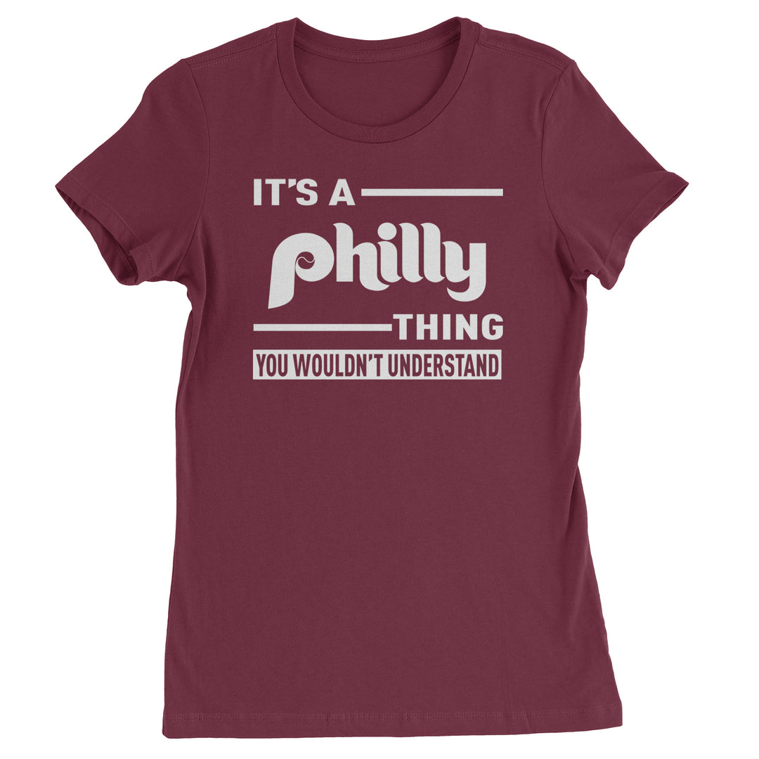 Women's Heavyweight Cotton T-Shirt with bold Philly pride phrase graphic on the front