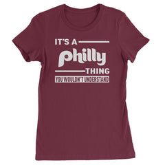 Women's Heavyweight Cotton T-Shirt with bold Philly pride phrase graphic on the front