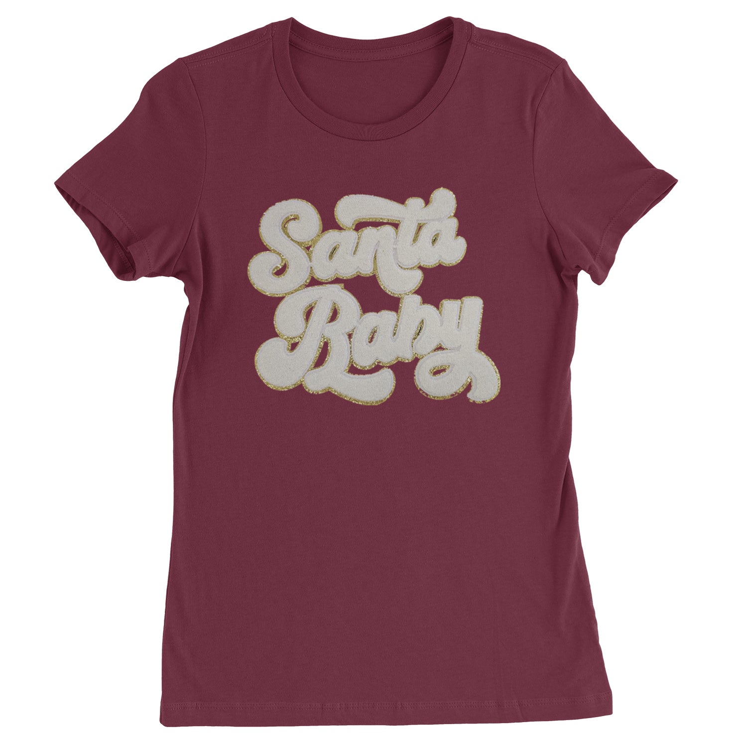 White Santa Baby Chenille Patch  Womens T-shirt Maroon