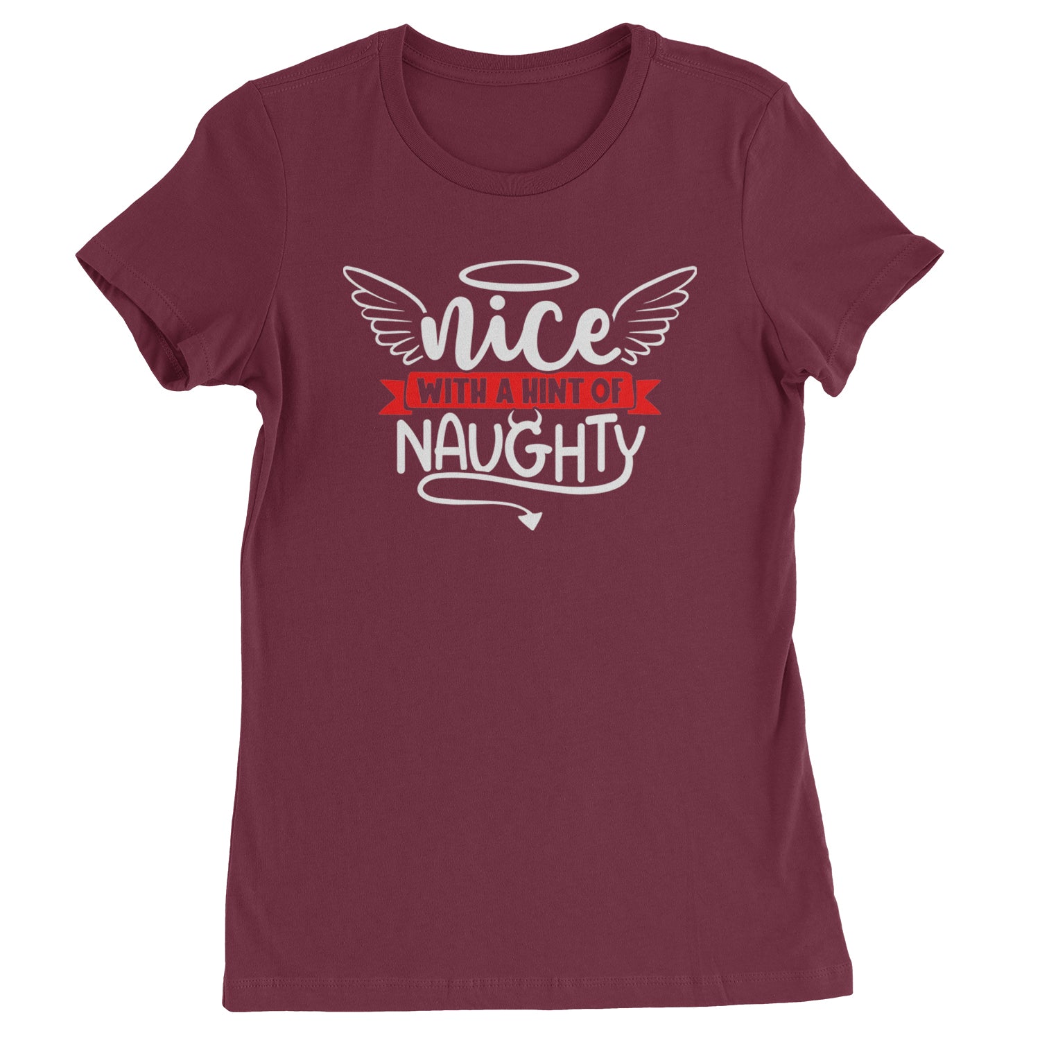 Nice with a Hint of Naughty Christmas Womens T-shirt Maroon