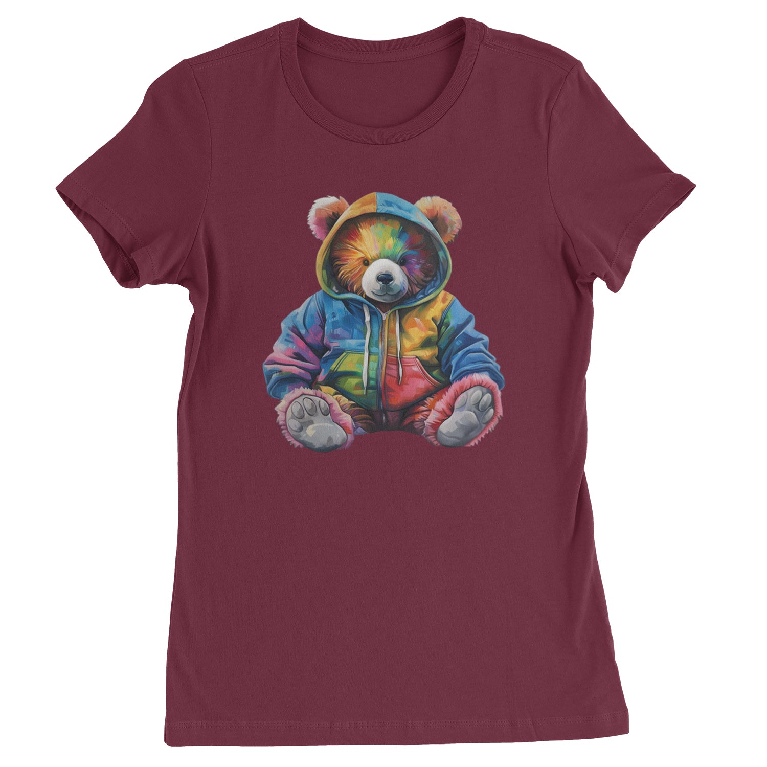 Rainbow Streetwear Urban Graffiti Bear  Womens T-shirt Maroon