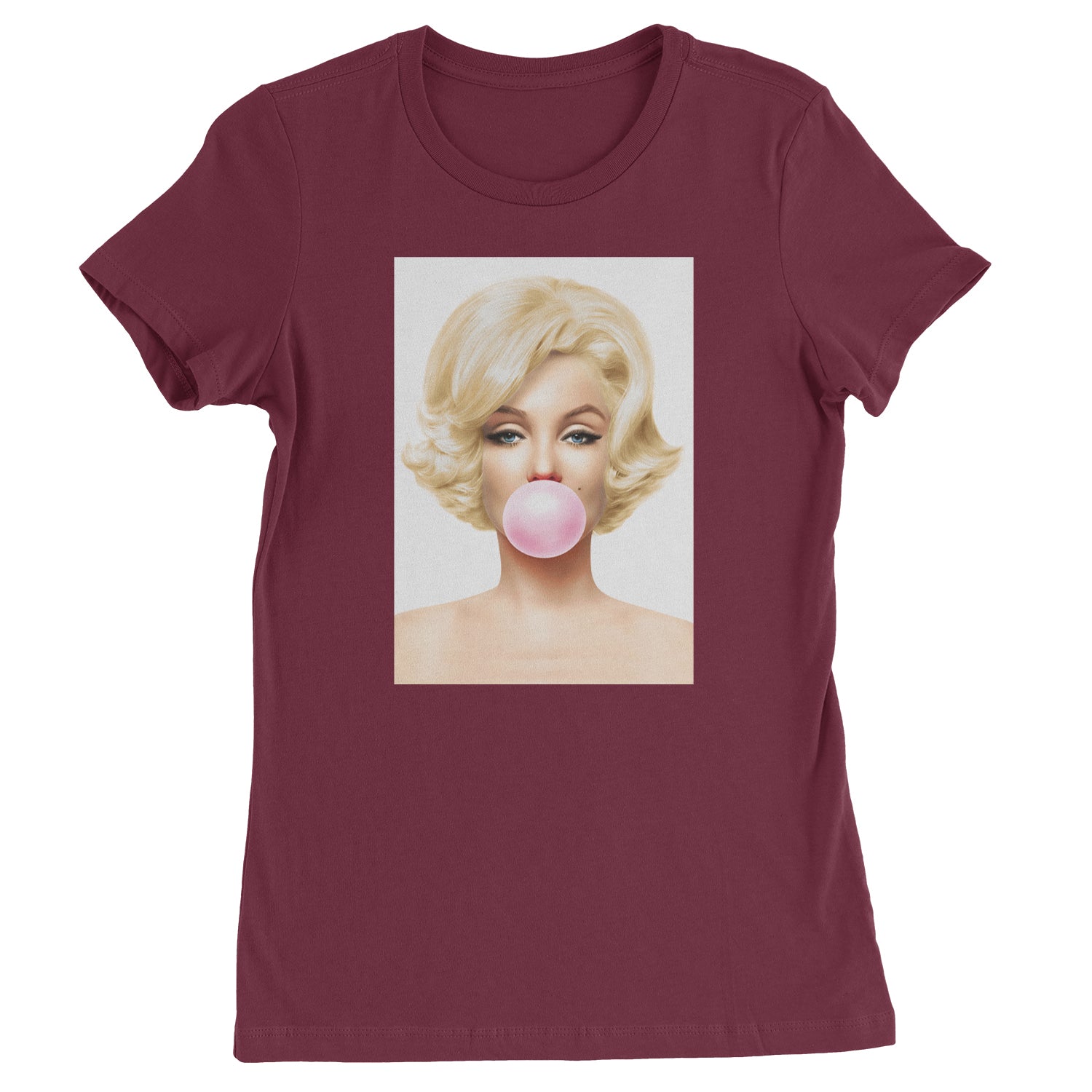 Ms. Monroe Pink Bubble Gum American Icon Womens T-shirt Maroon