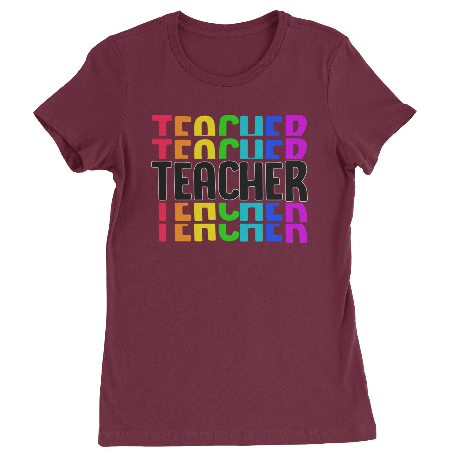 Teacher Repeated Rainbow Pattern  Womens T-shirt Maroon