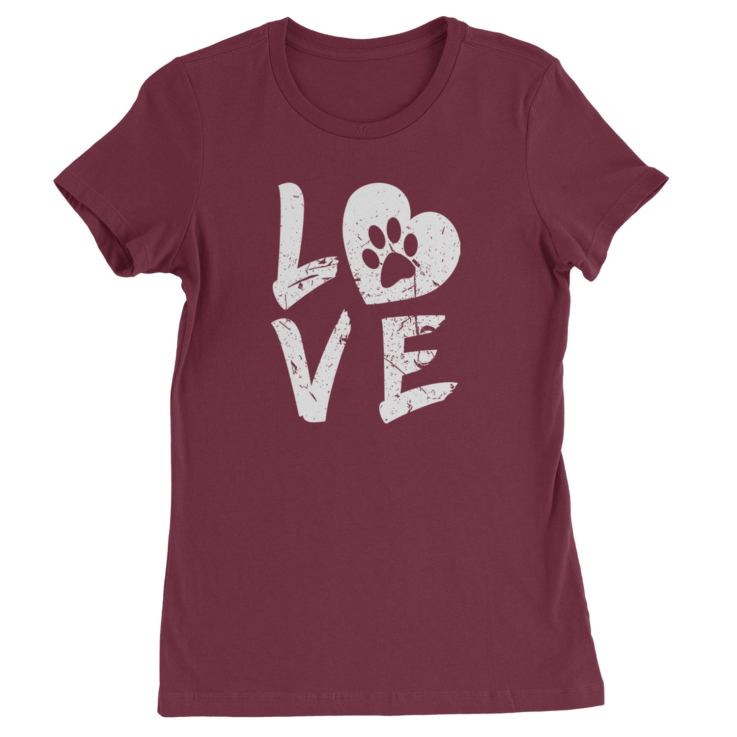 I Love My Dog Paw Print  Womens T-shirt Maroon