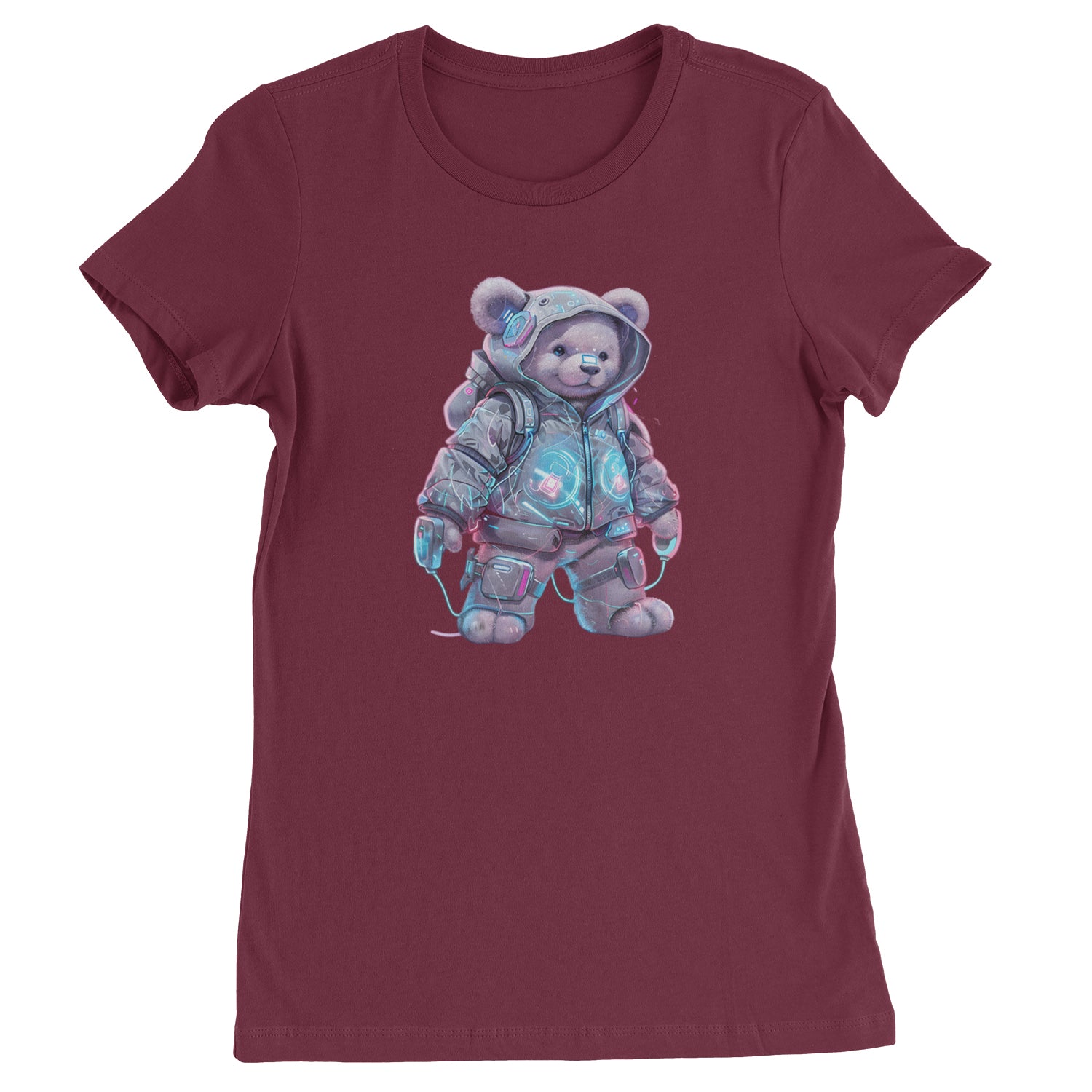 Cyberpunk Adventure Urban Graffiti Bear  Womens T-shirt Maroon