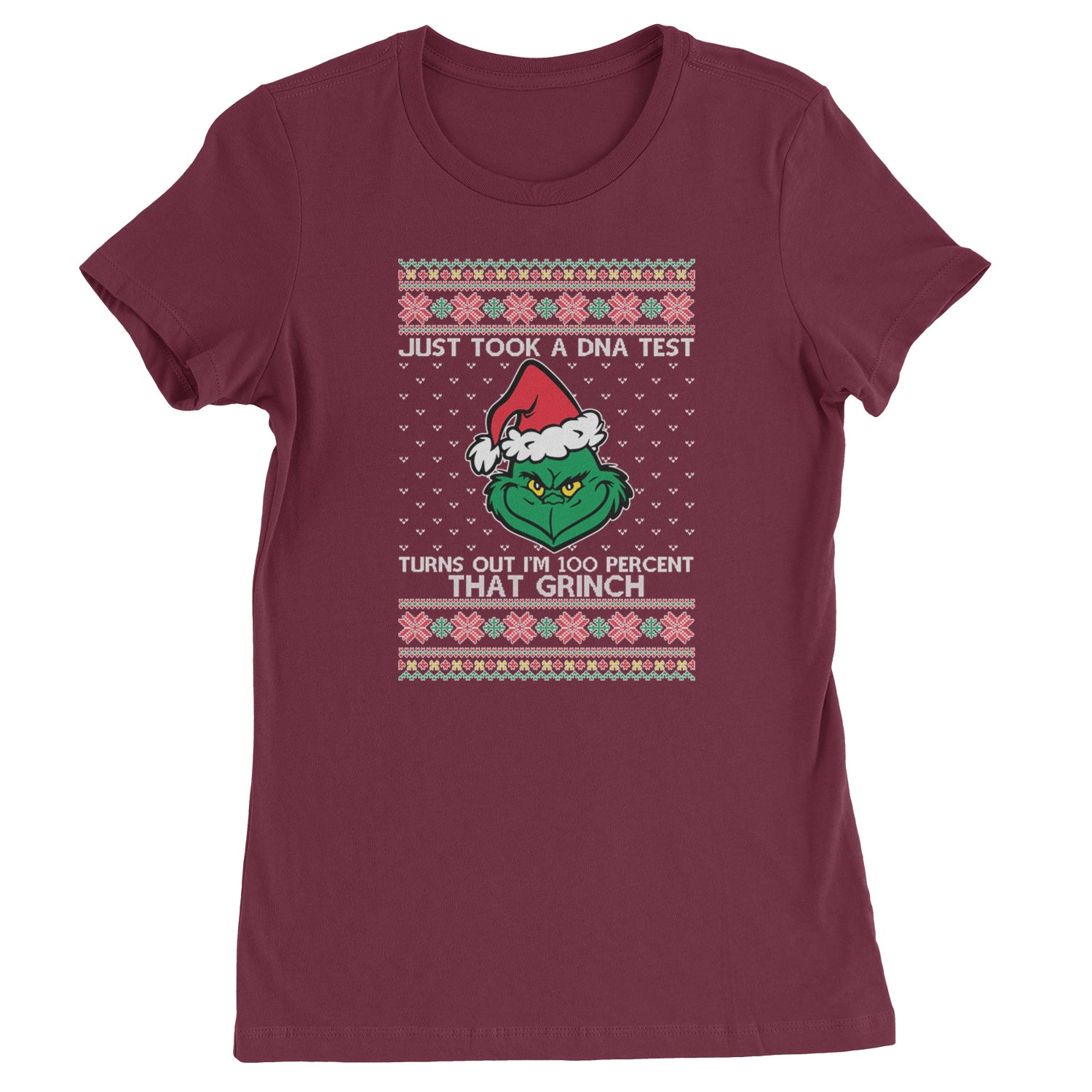 One Hundred Percent That Gr-nch Ugly Christmas Womens T-shirt Maroon