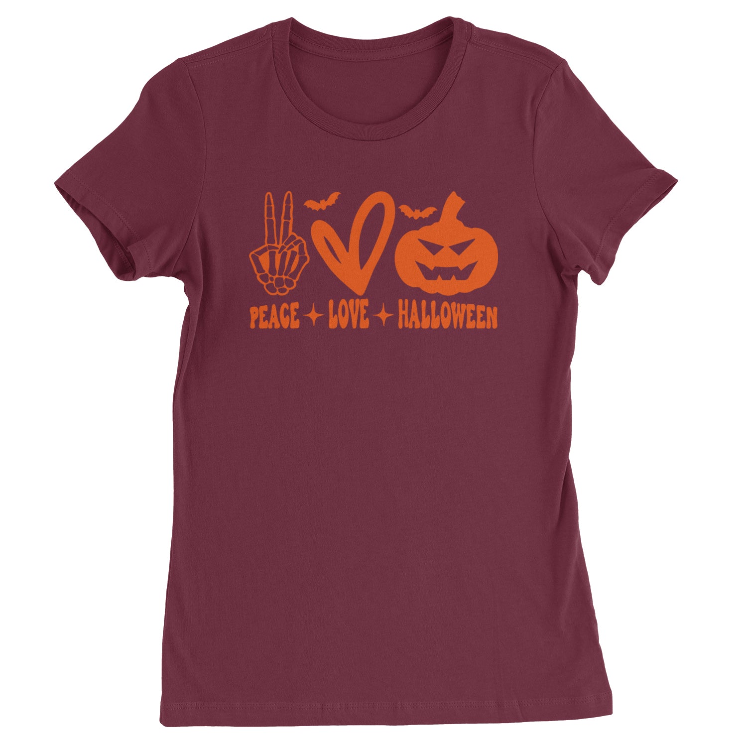 Peace, Love and Halloween Womens T-shirt Maroon