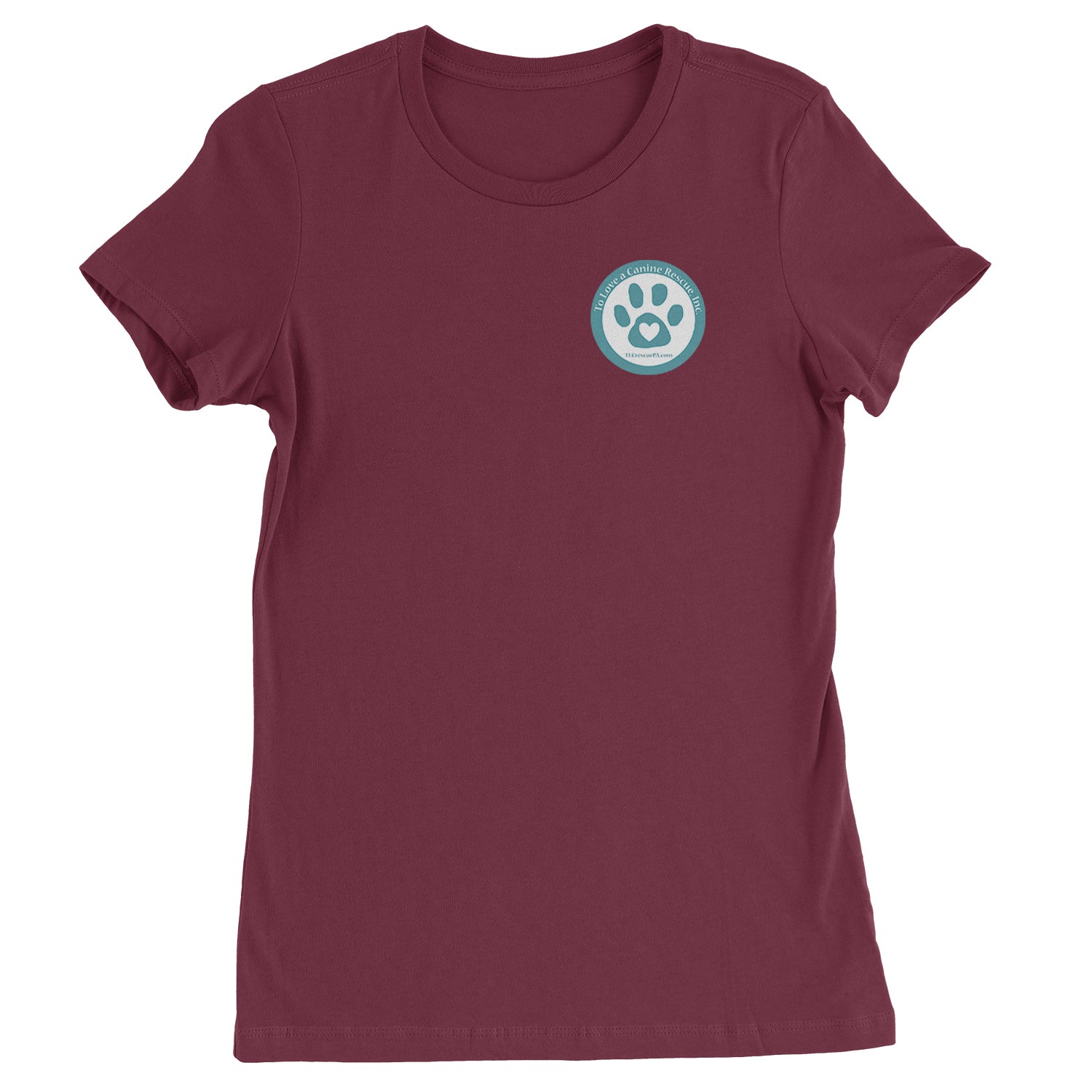 TLC To Love a Canine Dog Rescue Teal Womens T-shirt Maroon