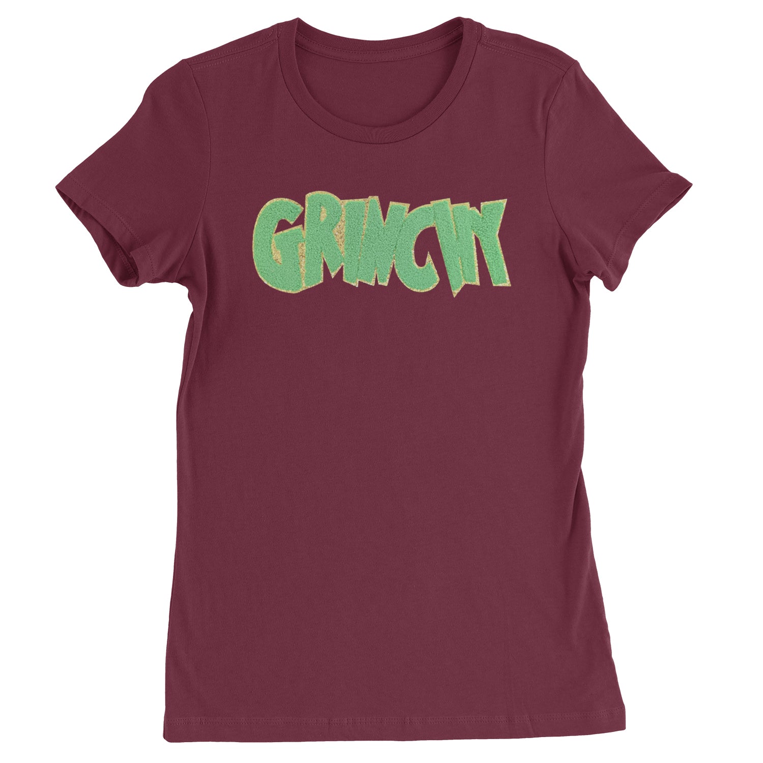 Green Gr-nchy Chenille Patch  Womens T-shirt Maroon