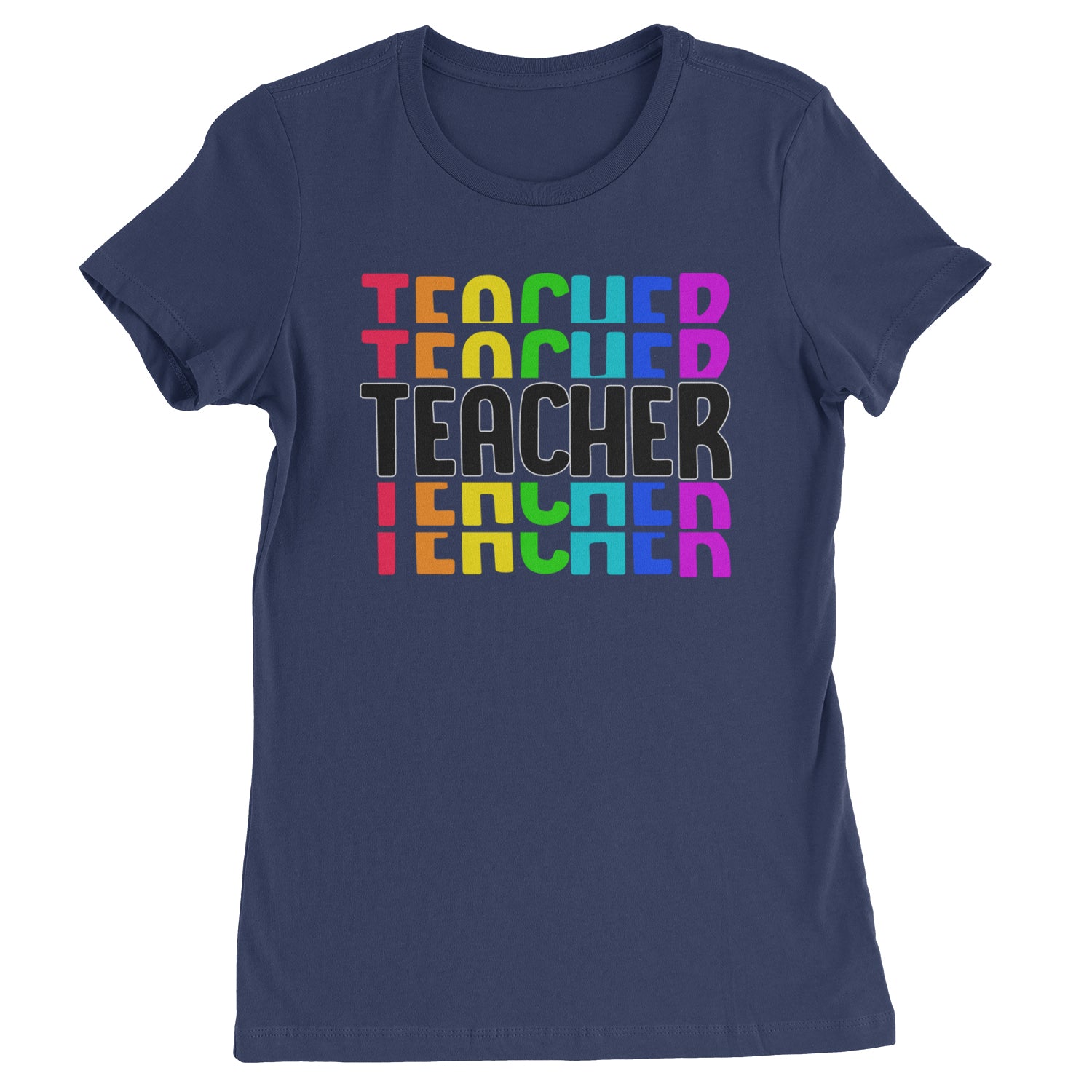 Teacher Repeated Rainbow Pattern  Womens T-shirt Navy Blue