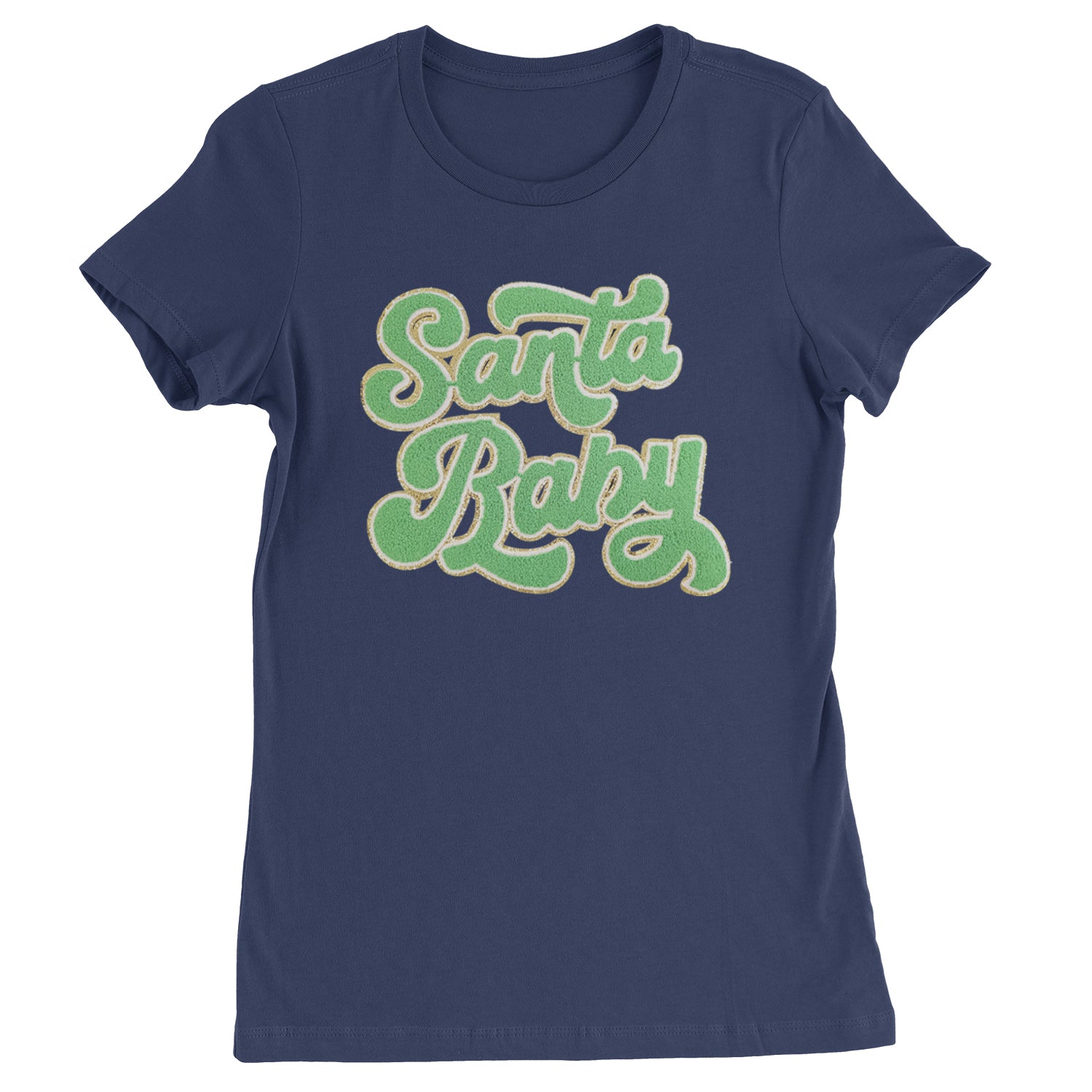 Green Santa Baby Chenille Patch  Womens T-shirt Navy Blue