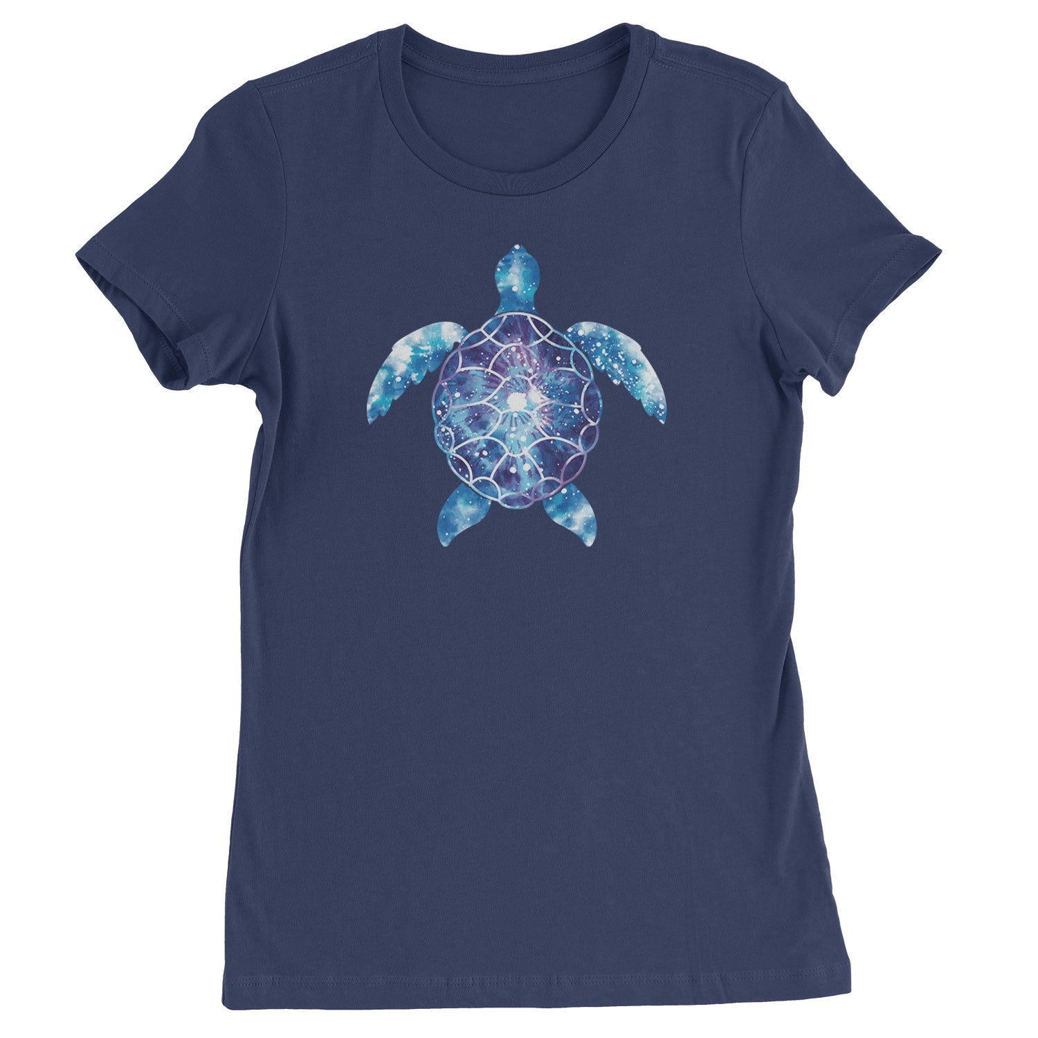 Ocean Aura Tie-Dye Sea Turtle Womens T-shirt Navy Blue