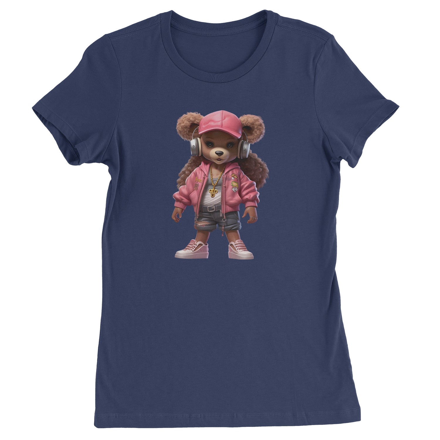 Pink Female Urban Graffiti Bear  Womens T-shirt Navy Blue