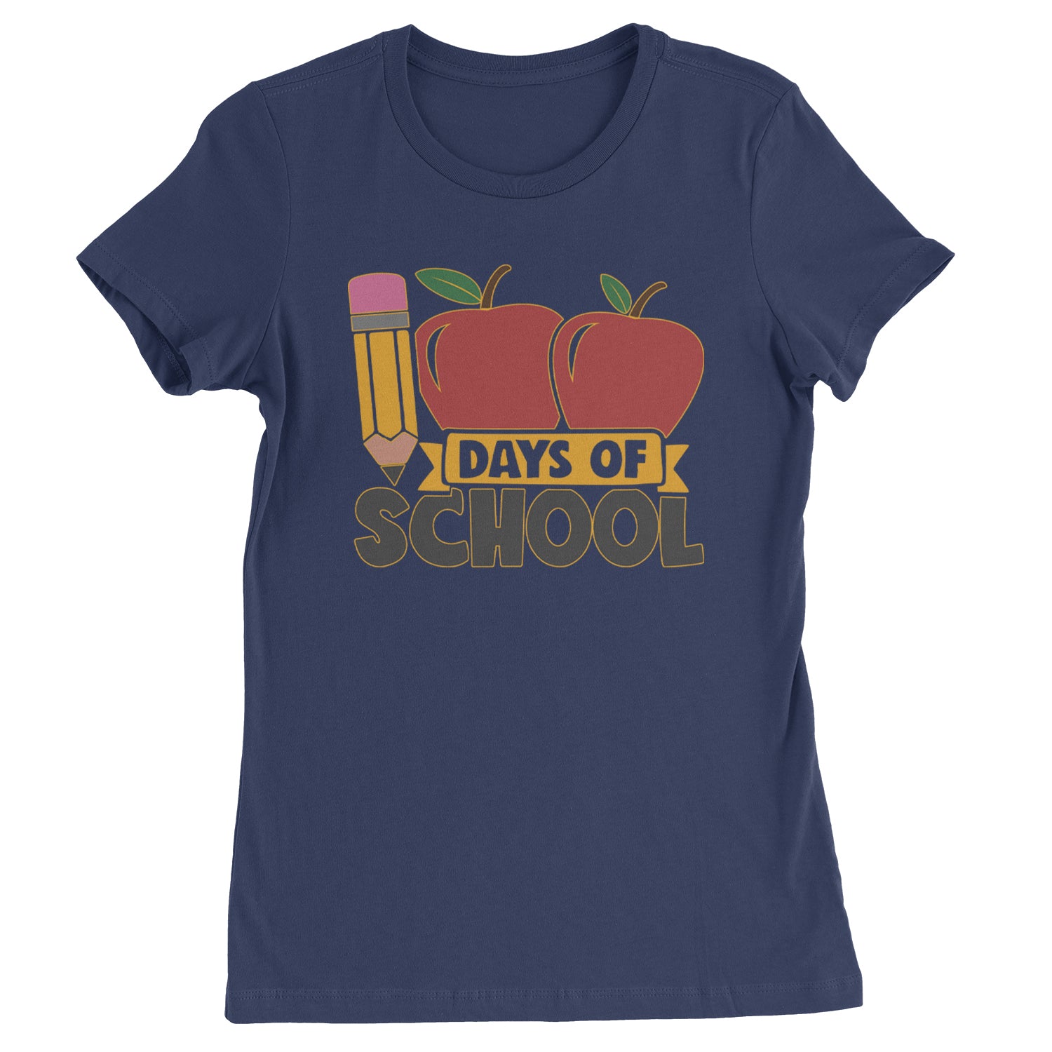 100 Days Of School Apple Pencil  Womens T-shirt Navy Blue