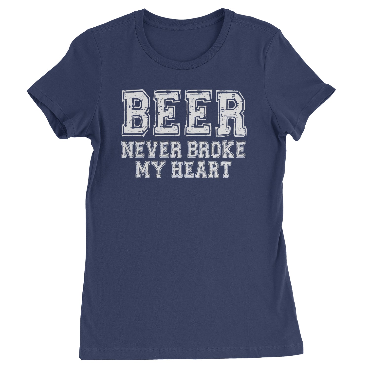 Beer Never Broke My Heart Funny Drinking Womens T-shirt Navy Blue