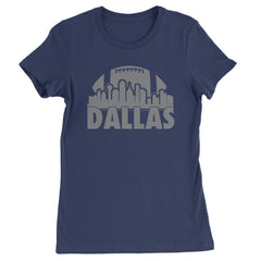 Dallas skyline silhouette topped with a football and bold city name on a Women's Heavyweight Cotton T-Shirt