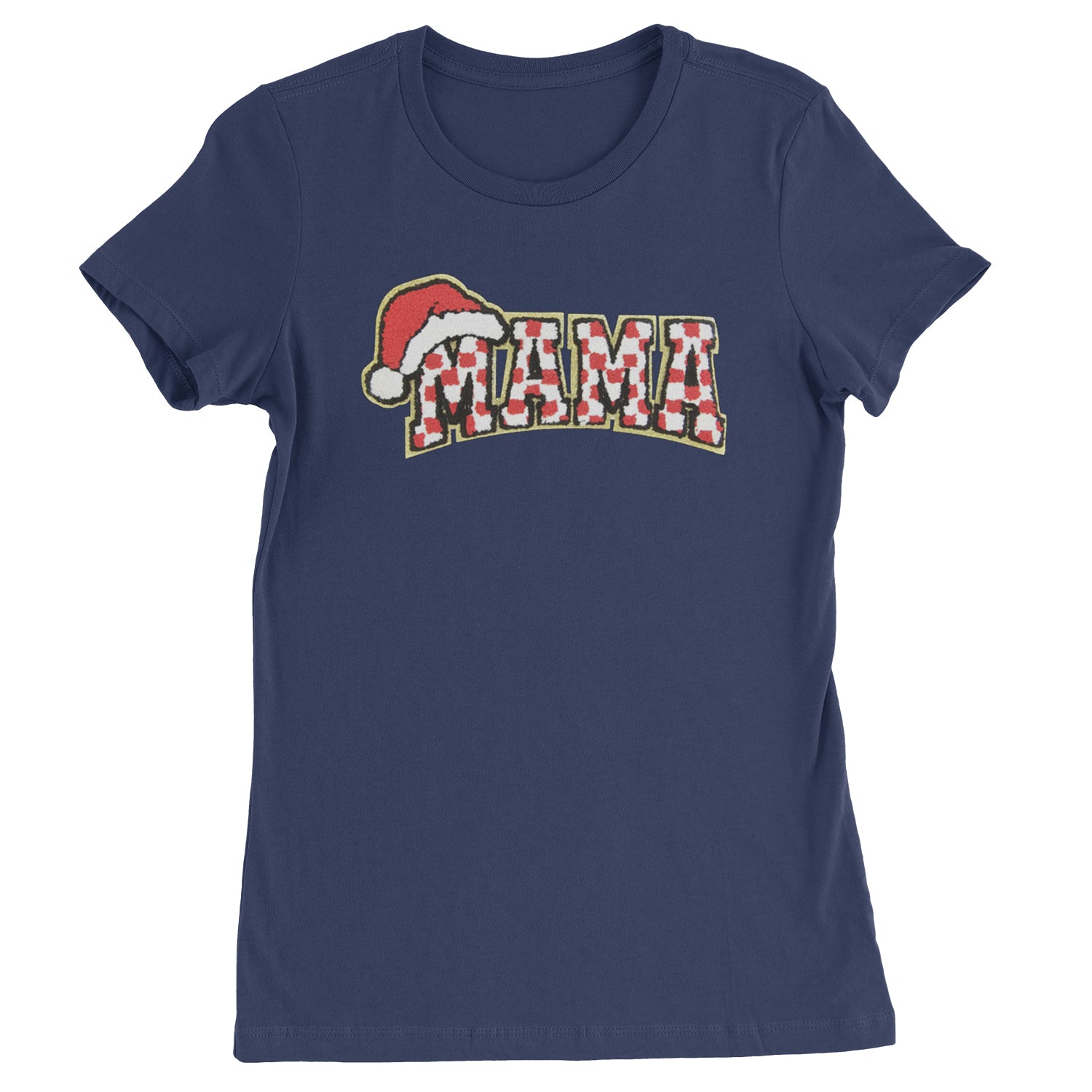 Mama Santa Hat Chenille Patch  Womens T-shirt Navy Blue