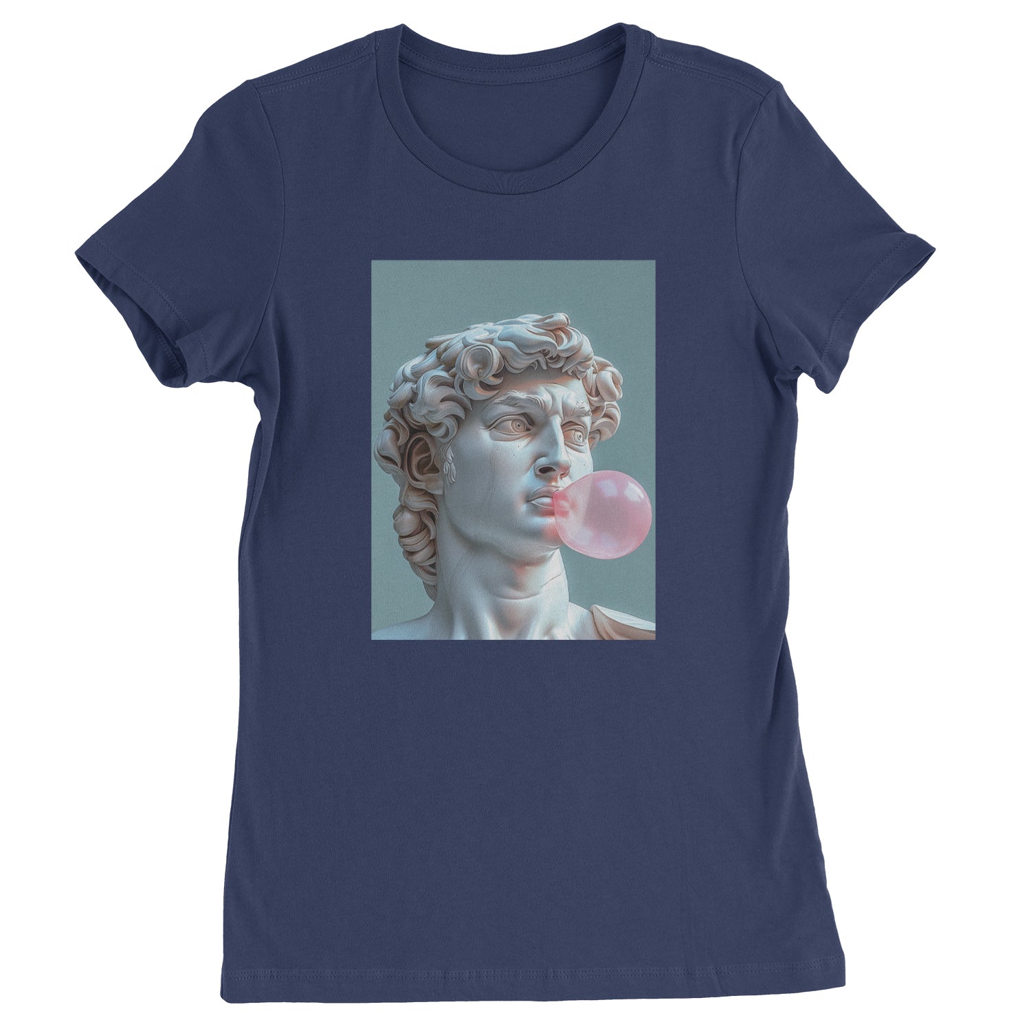 Michelangelo's David with Bubble Gum Contemporary Statue Art Womens T-shirt Navy Blue