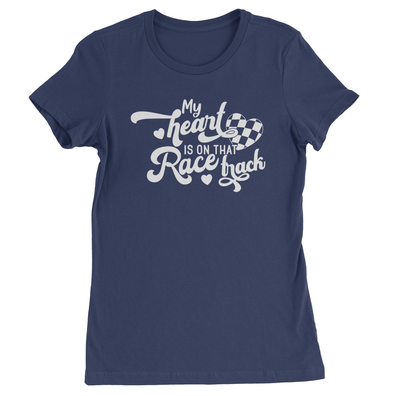 My Heart Is On That Race Track Womens T-shirt Navy Blue