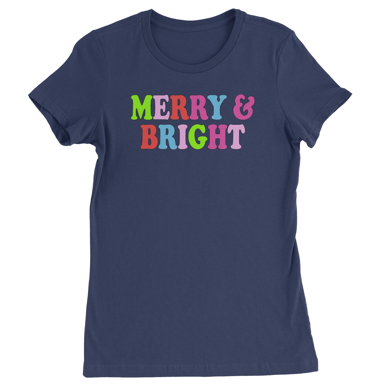 Merry and Bright Festive Christmas Holiday  Womens T-shirt Navy Blue