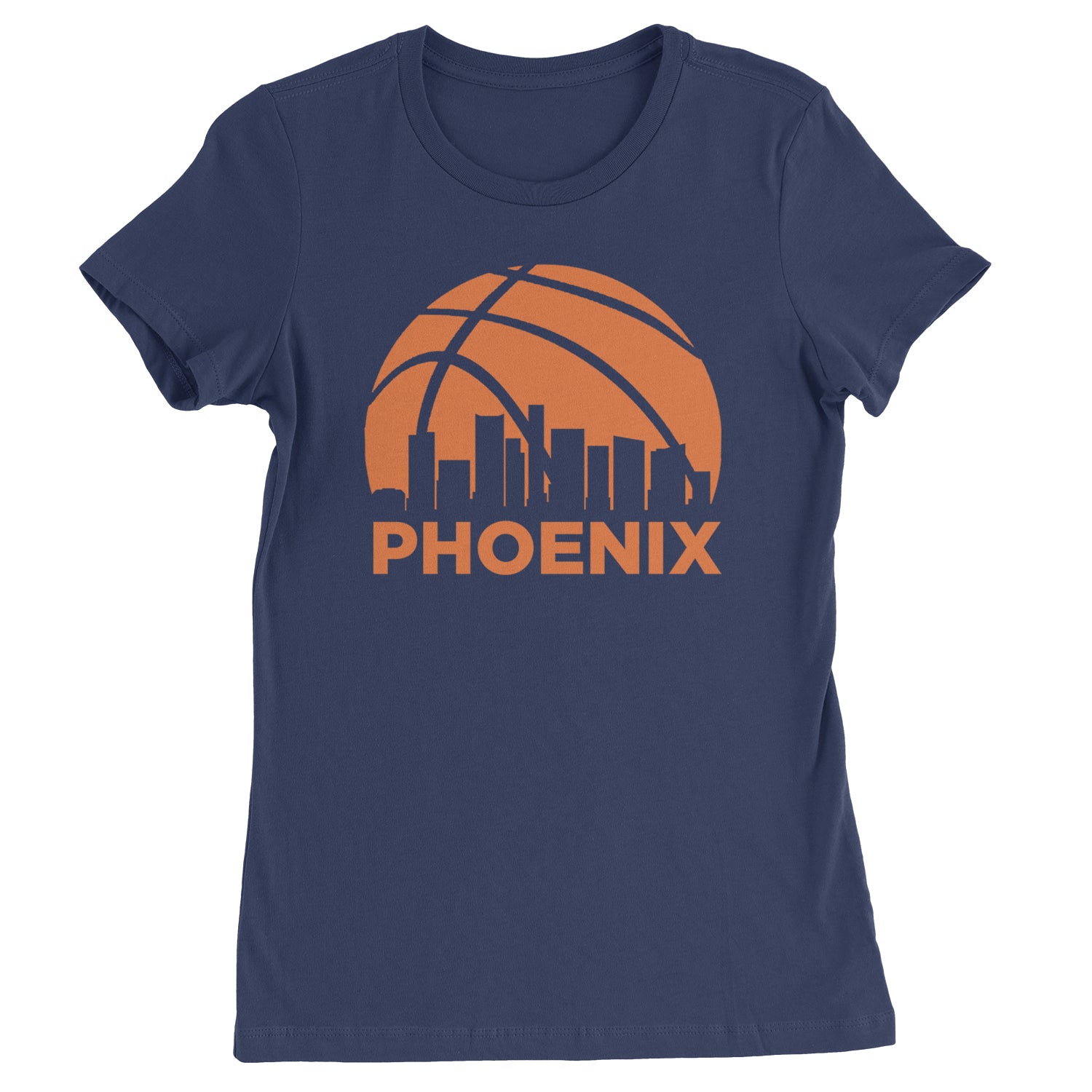 Phoenix Basketball Sunset City Skyline Womens T-shirt Navy Blue