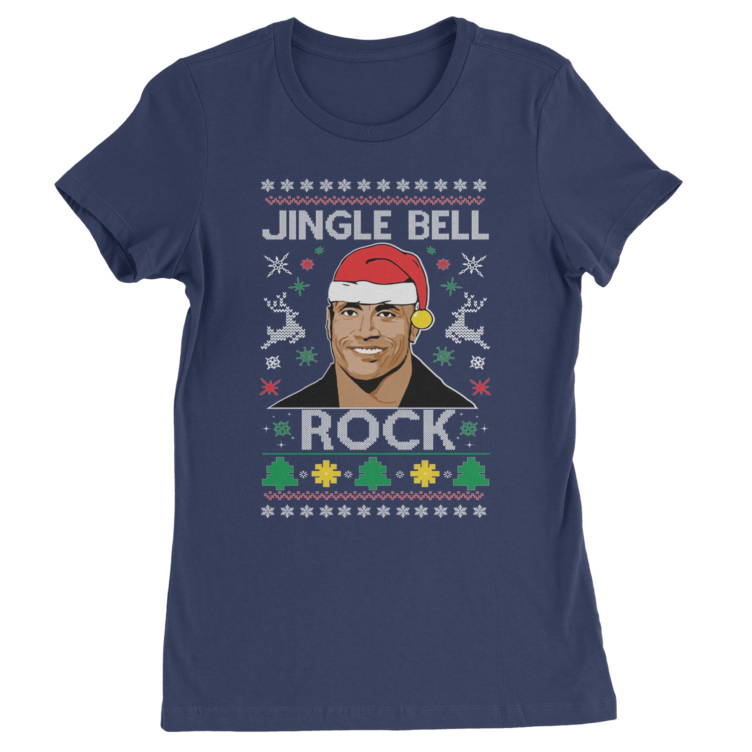 Jingle Bell Rock Ugly Christmas Womens T-shirt Navy Blue