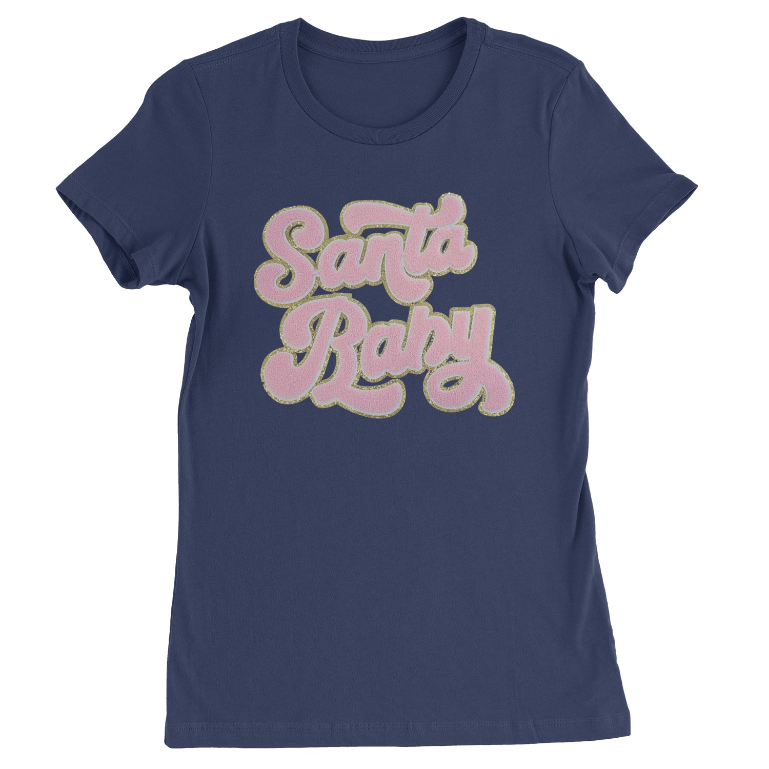 Pink Santa Baby Chenille Patch  Womens T-shirt Navy Blue