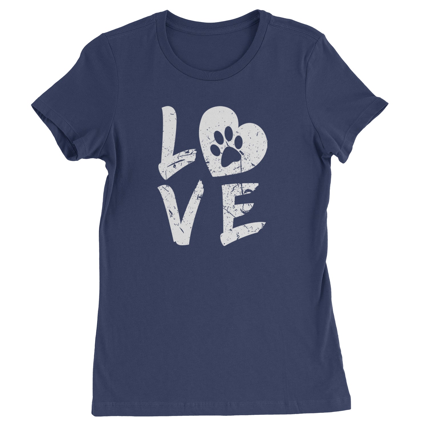 I Love My Dog Paw Print  Womens T-shirt Navy Blue