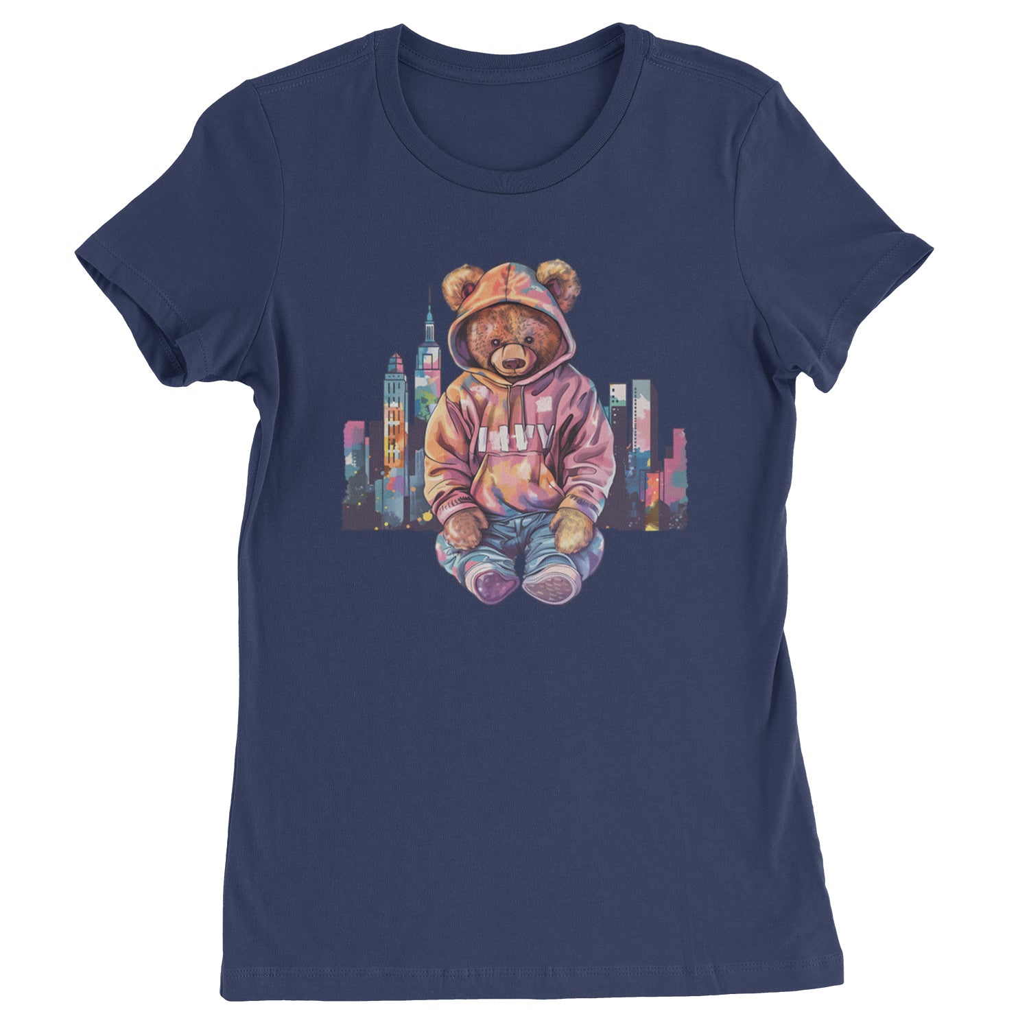 City Skyline Urban Graffiti Bear  Womens T-shirt Navy Blue