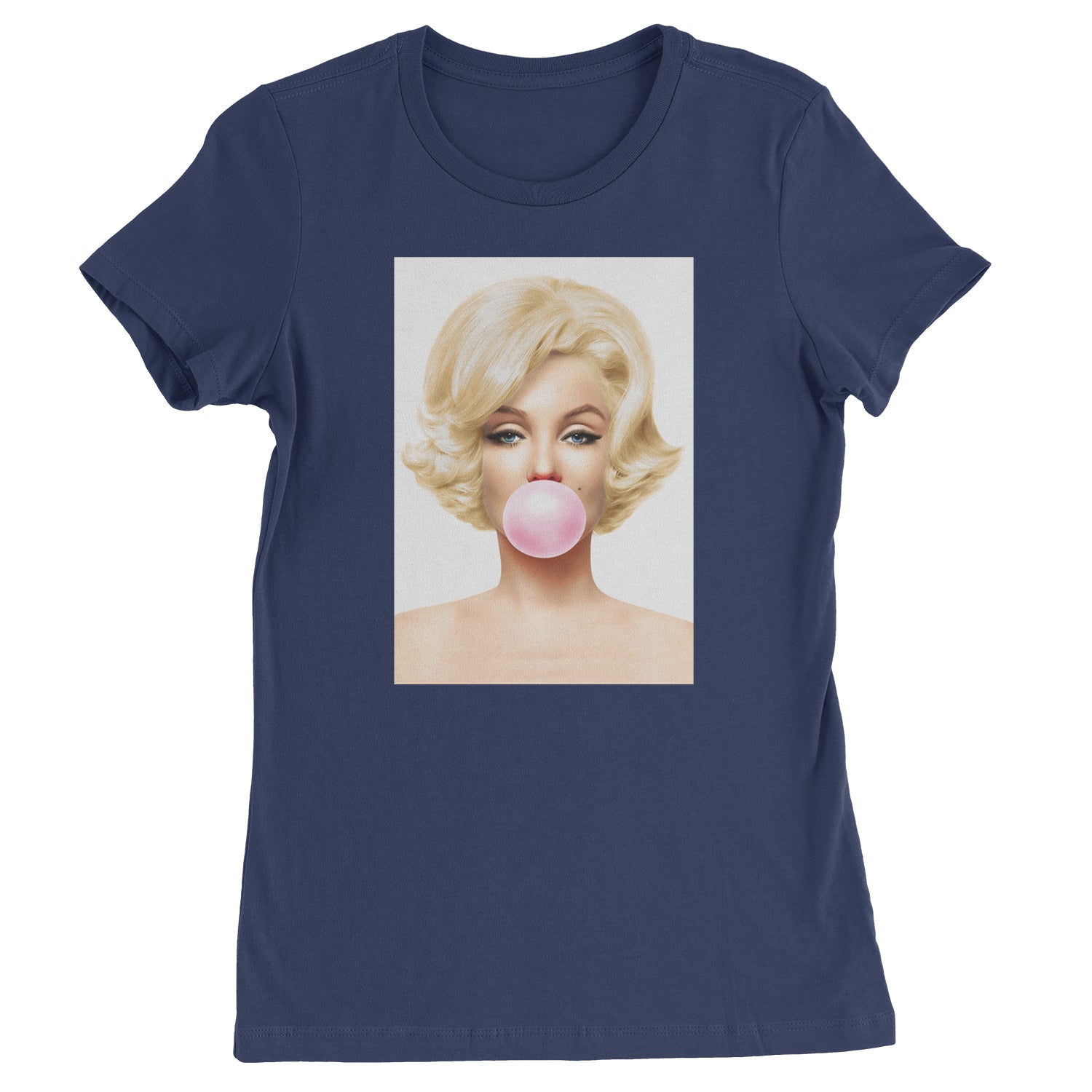 Ms. Monroe Pink Bubble Gum American Icon Womens T-shirt Navy Blue