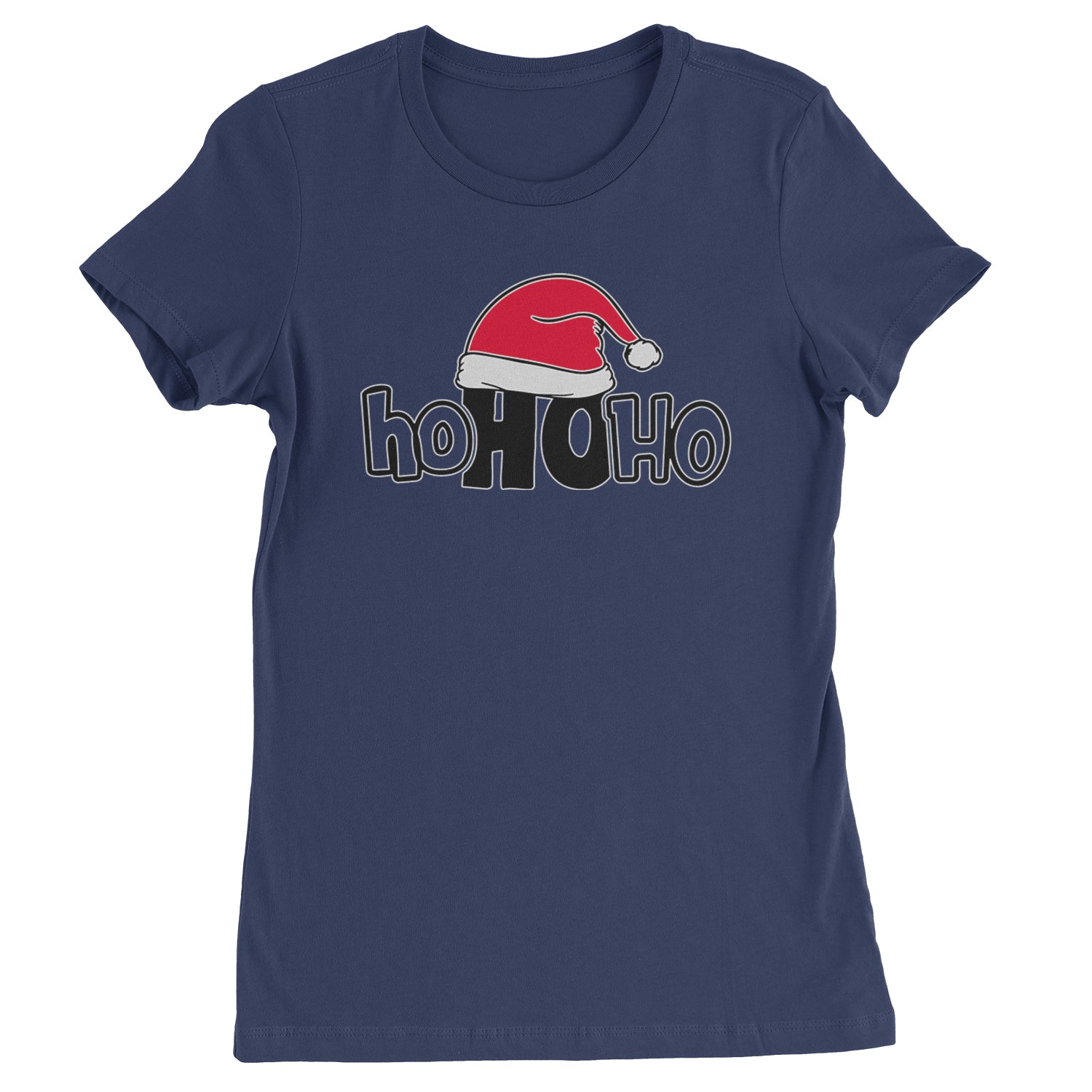 Ho Ho Ho Santa Christmas Hat  Womens T-shirt Navy Blue