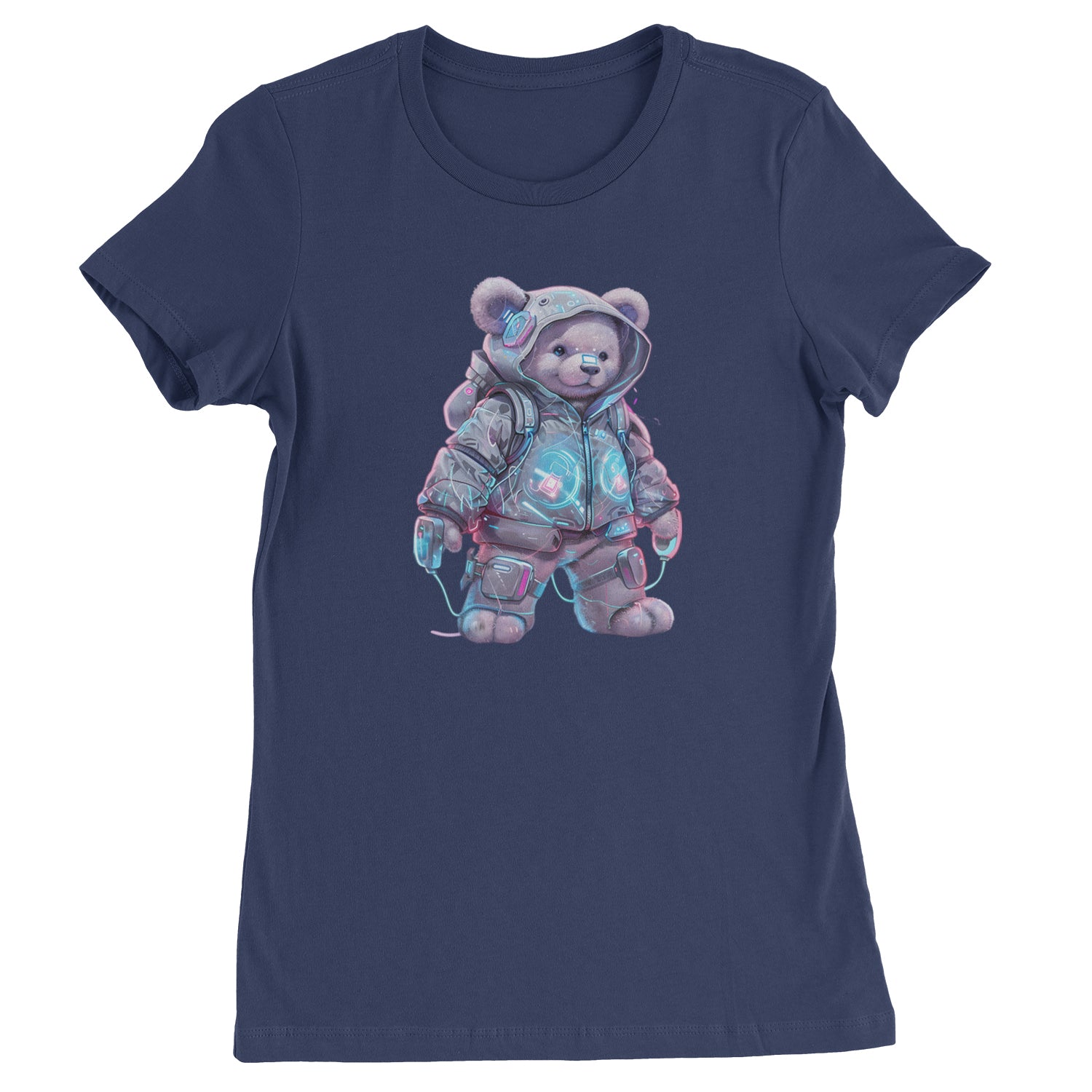 Cyberpunk Adventure Urban Graffiti Bear  Womens T-shirt Navy Blue