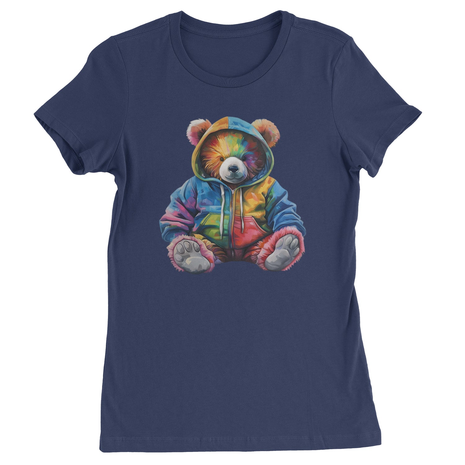 Rainbow Streetwear Urban Graffiti Bear  Womens T-shirt Navy Blue