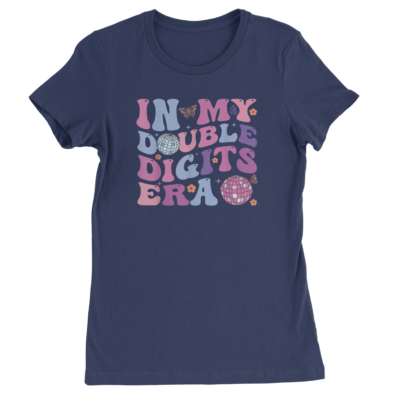 In My Double Digits Era Retro 10 Year Old 10th Birthday Womens T-shirt Navy Blue