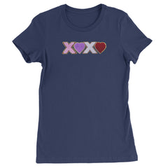 XOXO Chenille Patch Valentines Days  Womens T-shirt Navy Blue