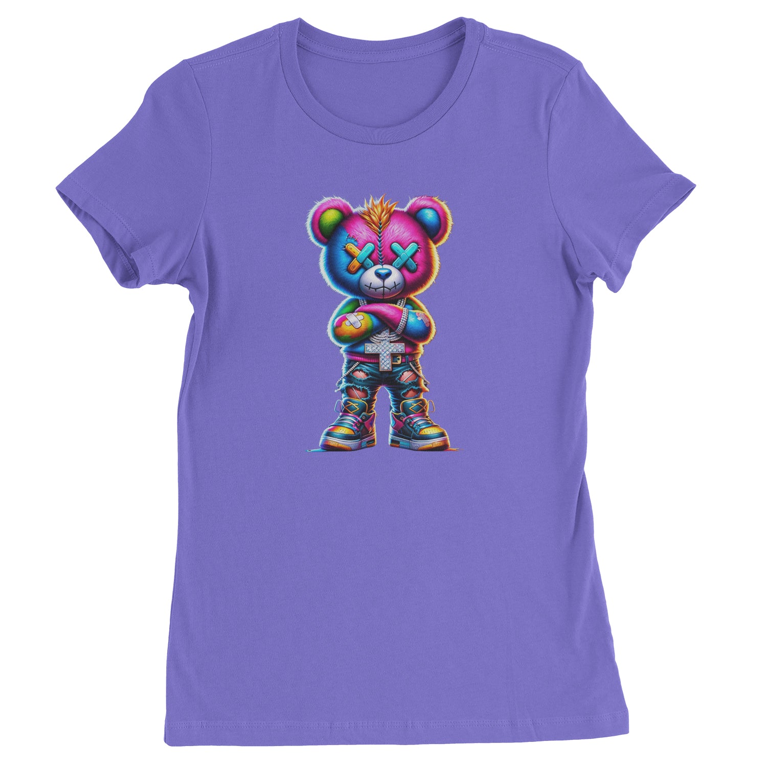 Stitched Neon Urban Graffiti Bear  Womens T-shirt Purple