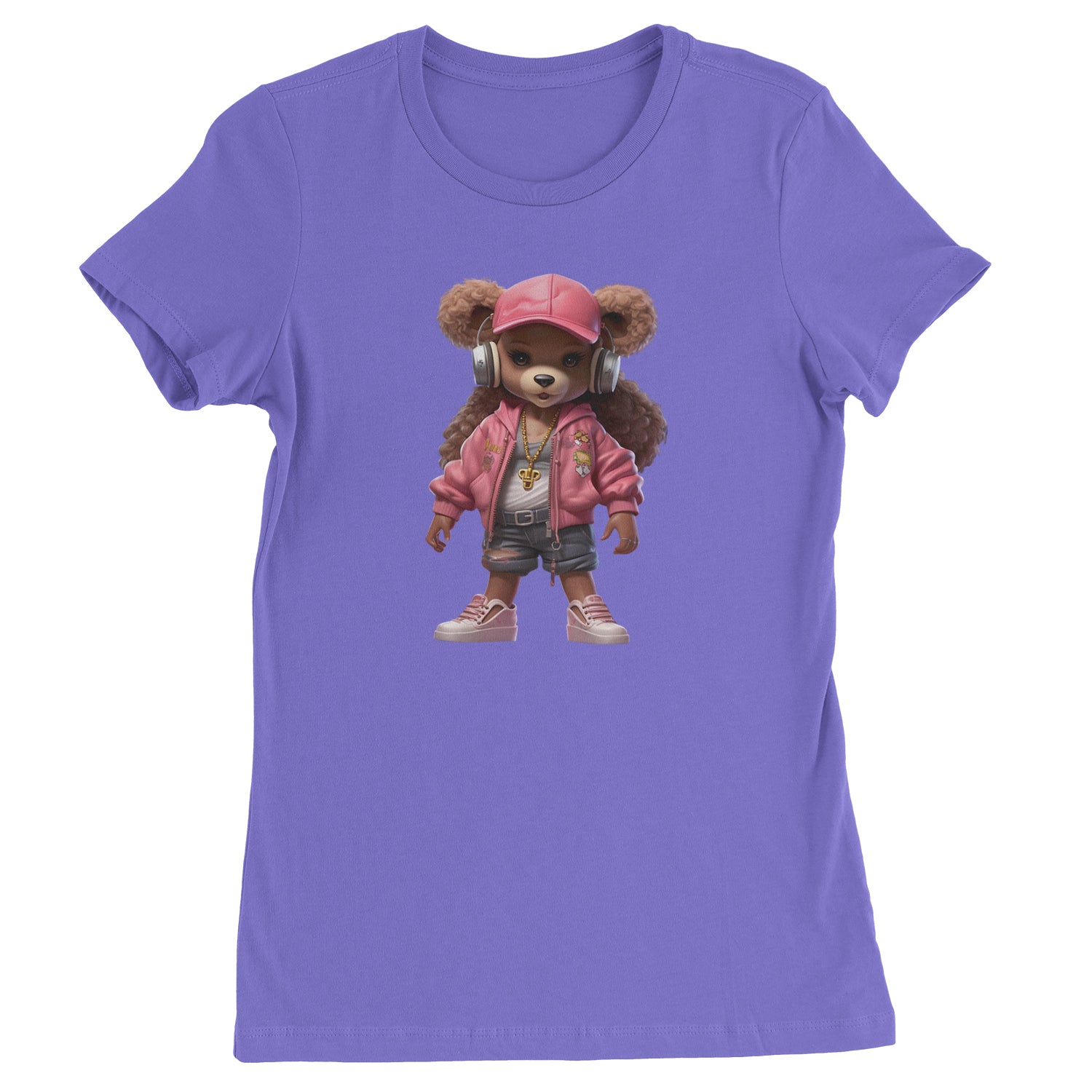 Pink Female Urban Graffiti Bear  Womens T-shirt Purple