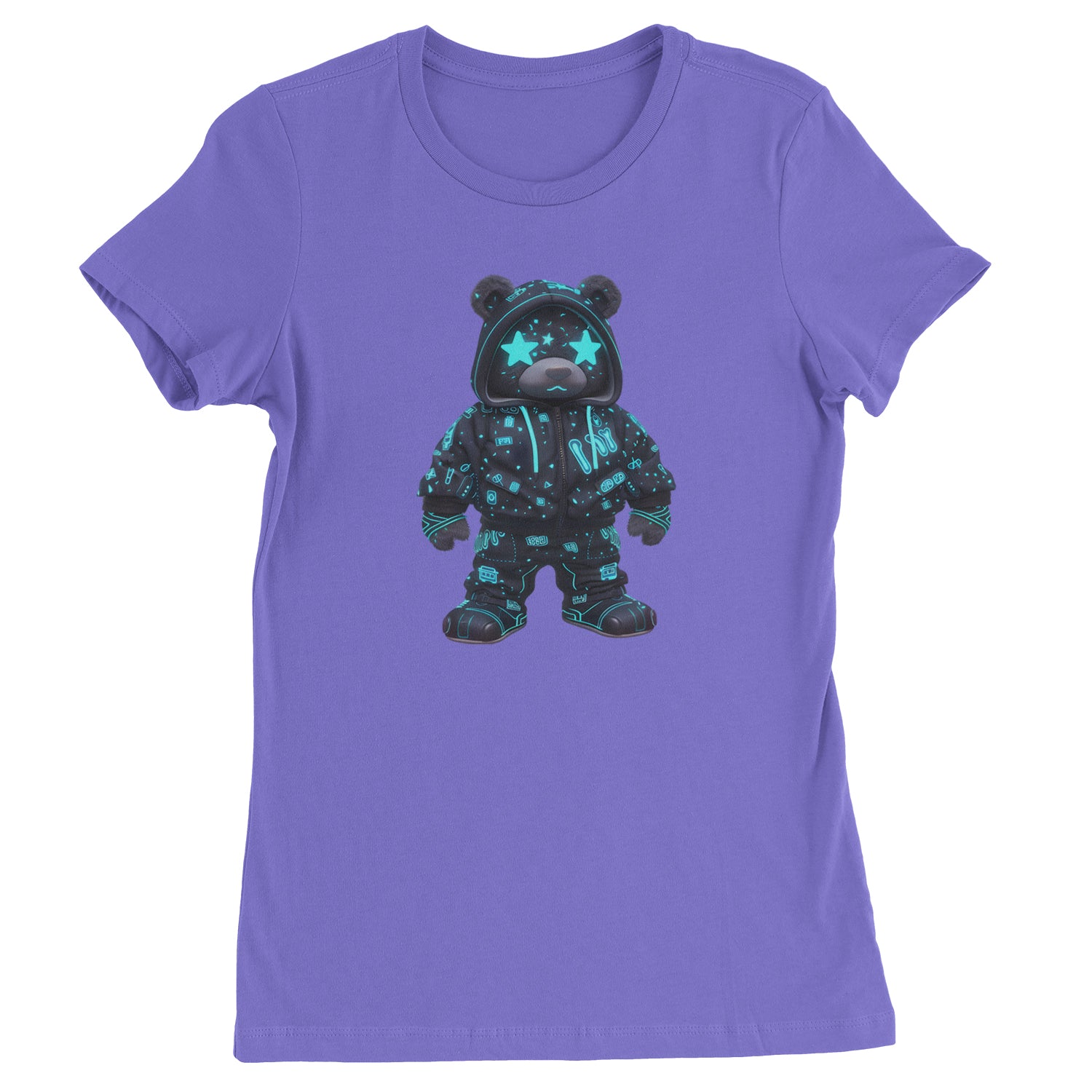 Starry Eyed Vaporwave Urban Graffiti Bear  Womens T-shirt Purple