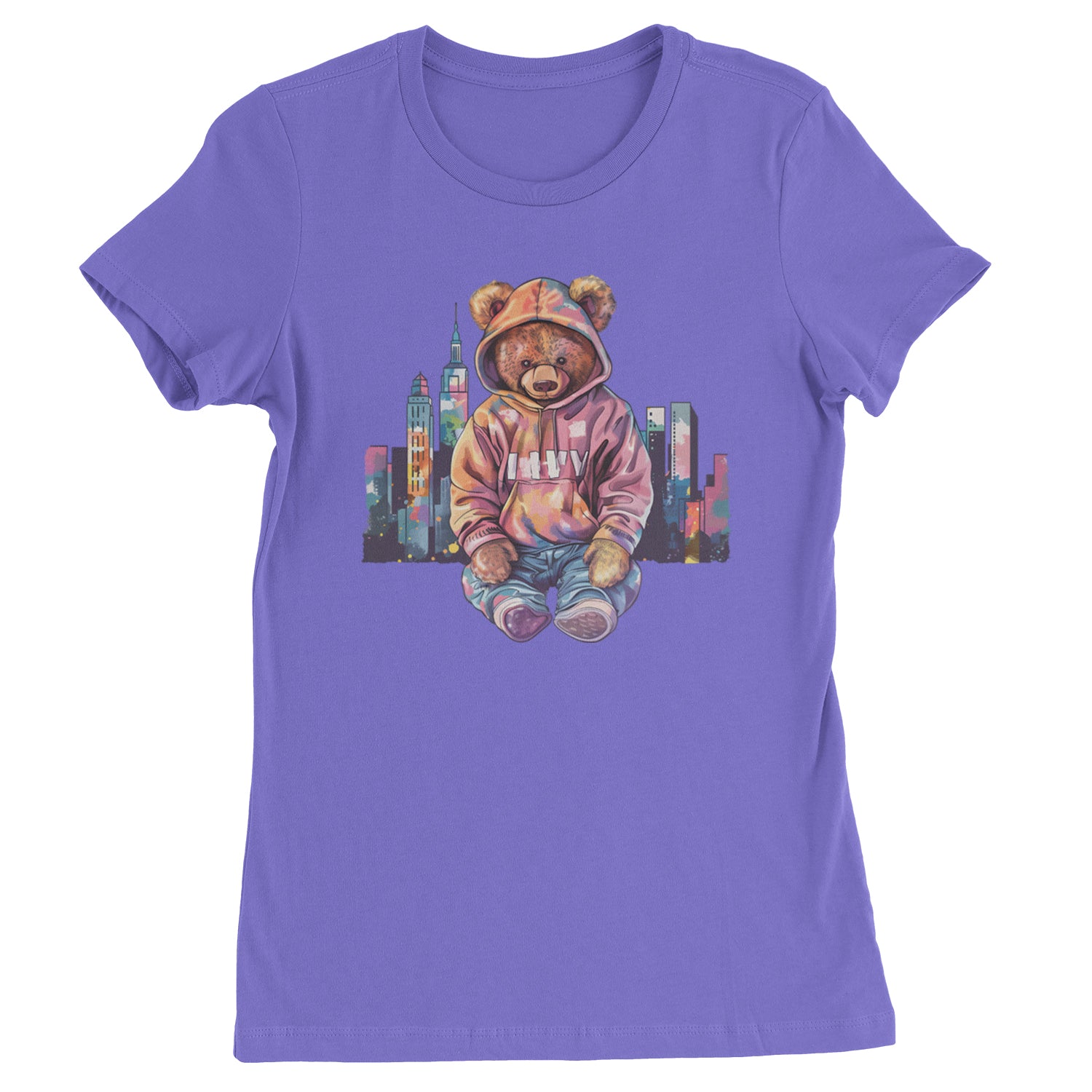 City Skyline Urban Graffiti Bear  Womens T-shirt Purple