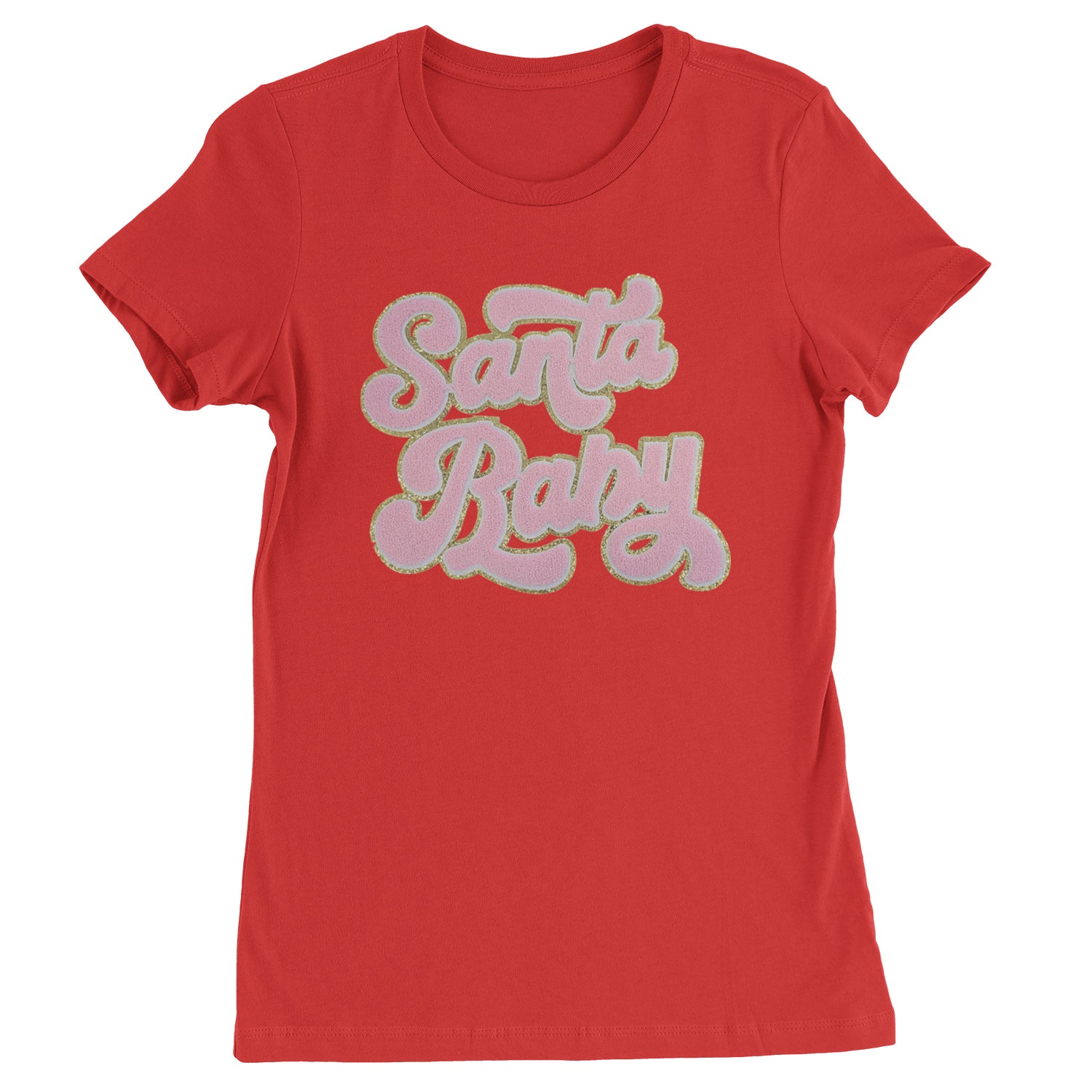 Pink Santa Baby Chenille Patch  Womens T-shirt Red