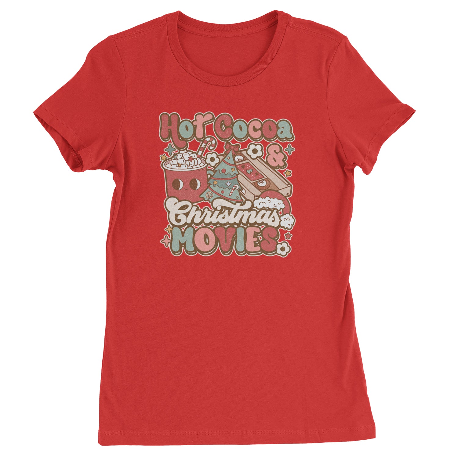 Hot Cocoa And Christmas Movies Holiday  Womens T-shirt Red