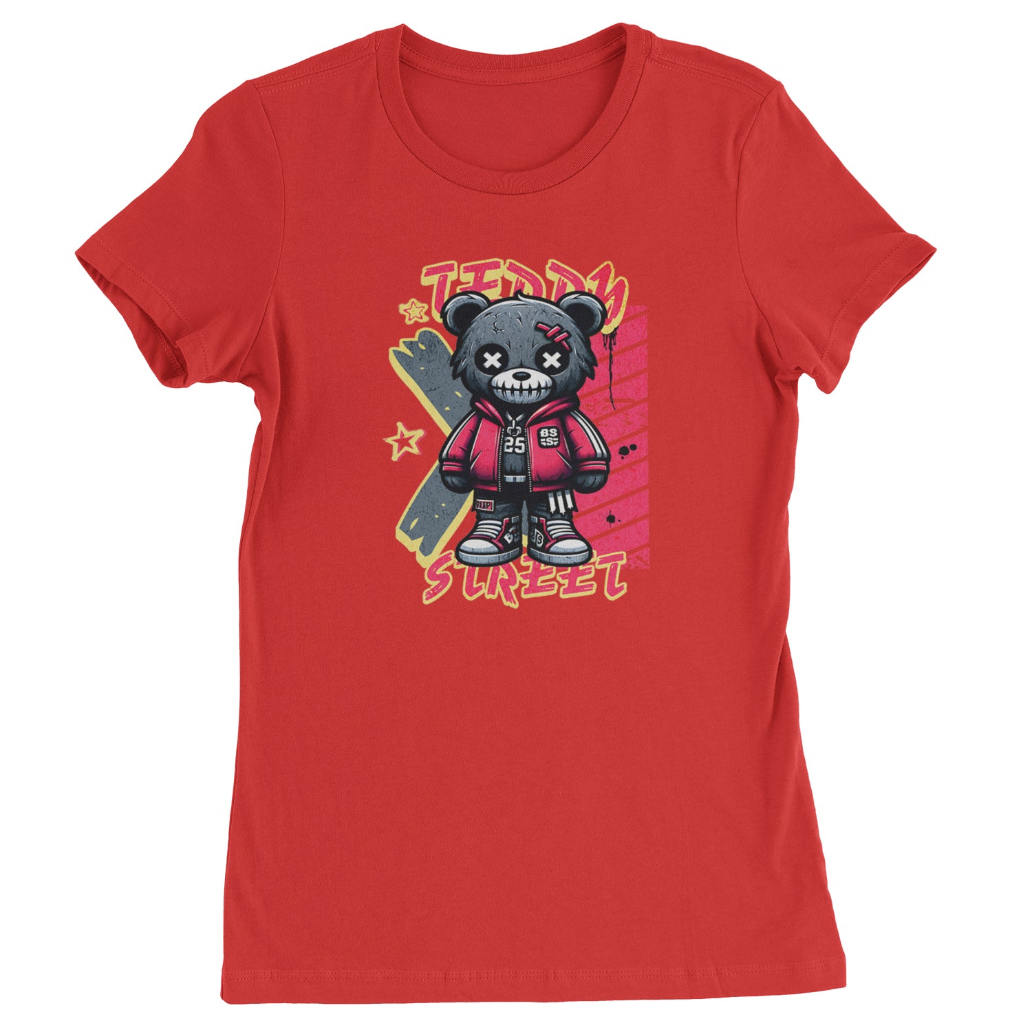 Teddy Attitude Urban Graffiti Bear  Womens T-shirt Red