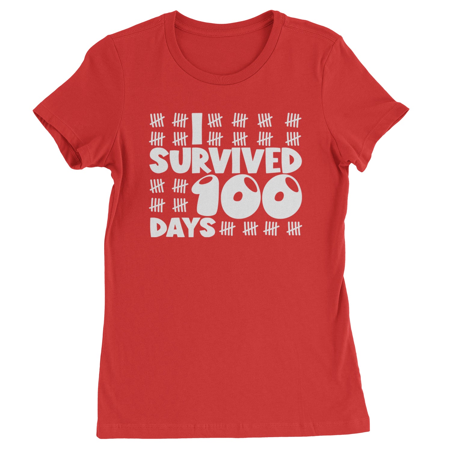 I Survived 100 Days Tally Marks Womens T-shirt Red