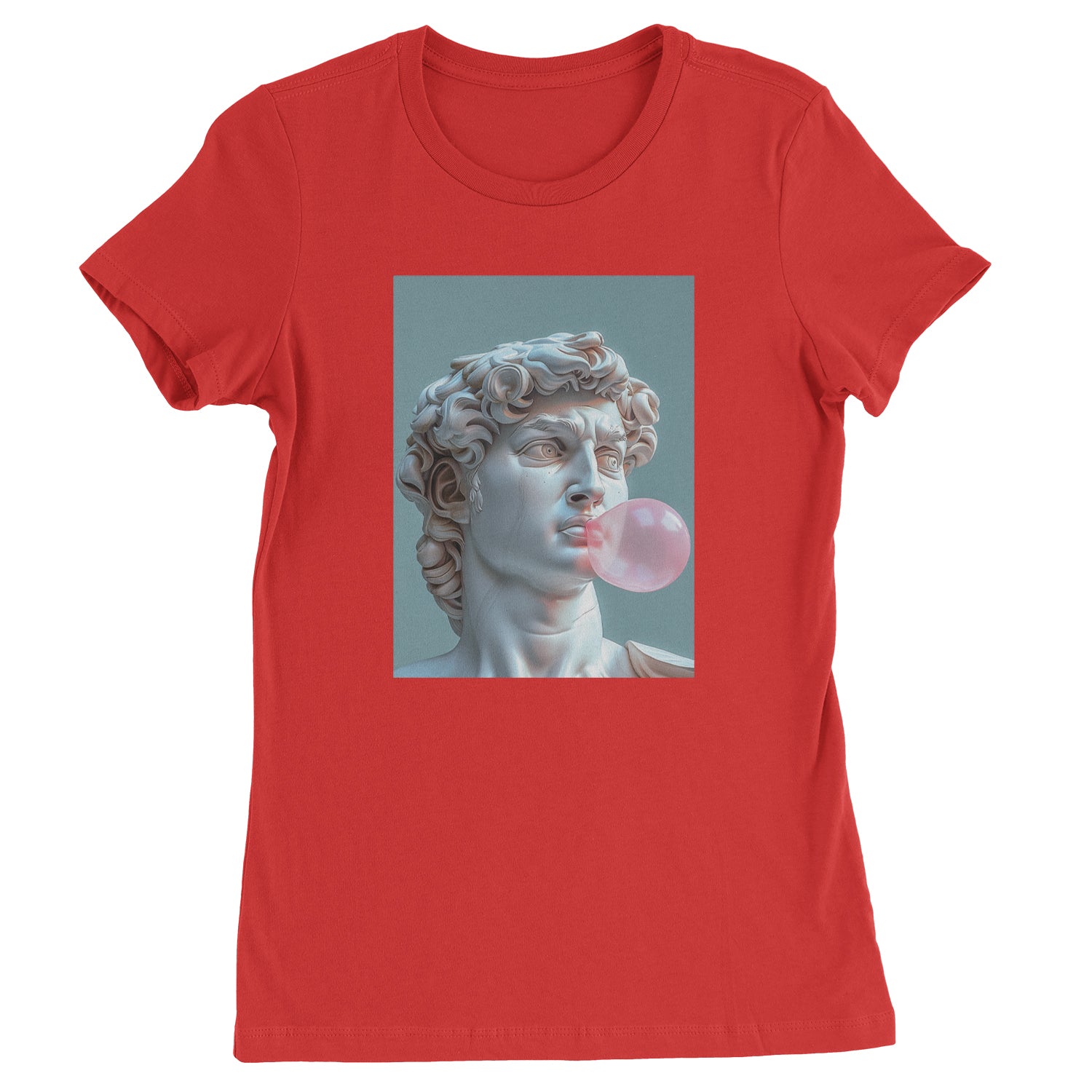 Michelangelo's David with Bubble Gum Contemporary Statue Art Womens T-shirt Red