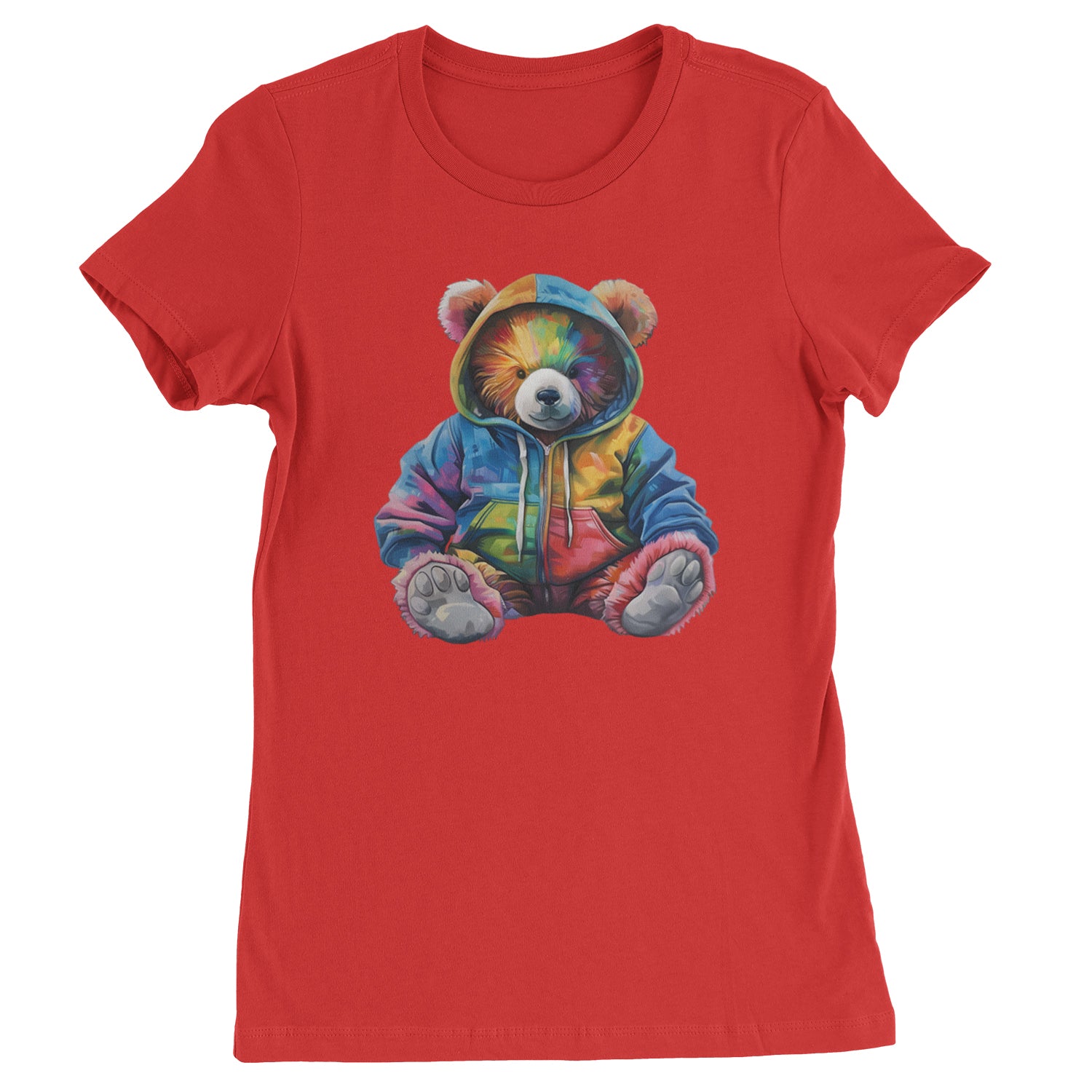 Rainbow Streetwear Urban Graffiti Bear  Womens T-shirt Red